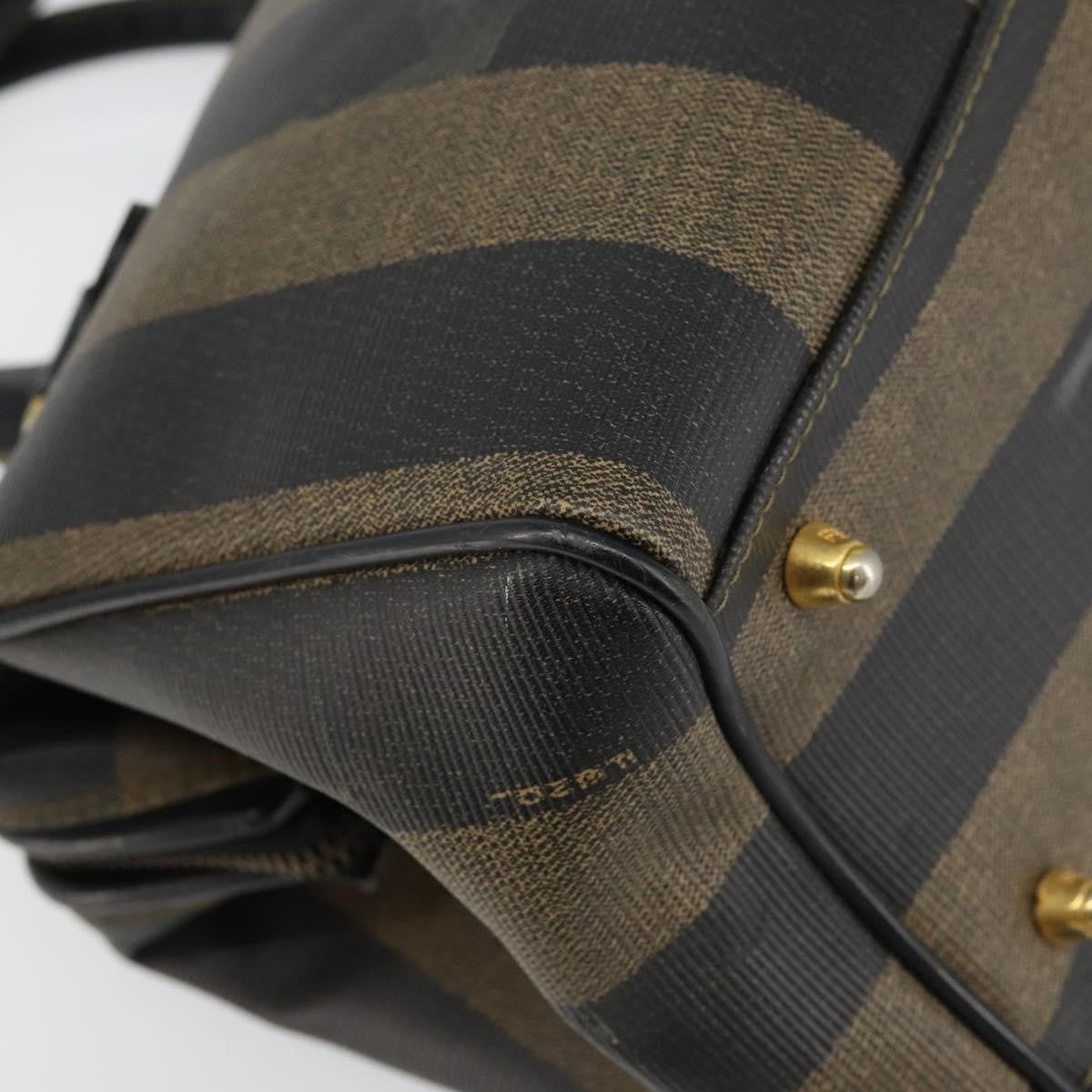 Fendi Vintage Pequin Boston Coated Canvas Black Canvas Bag (Pre-Owned)