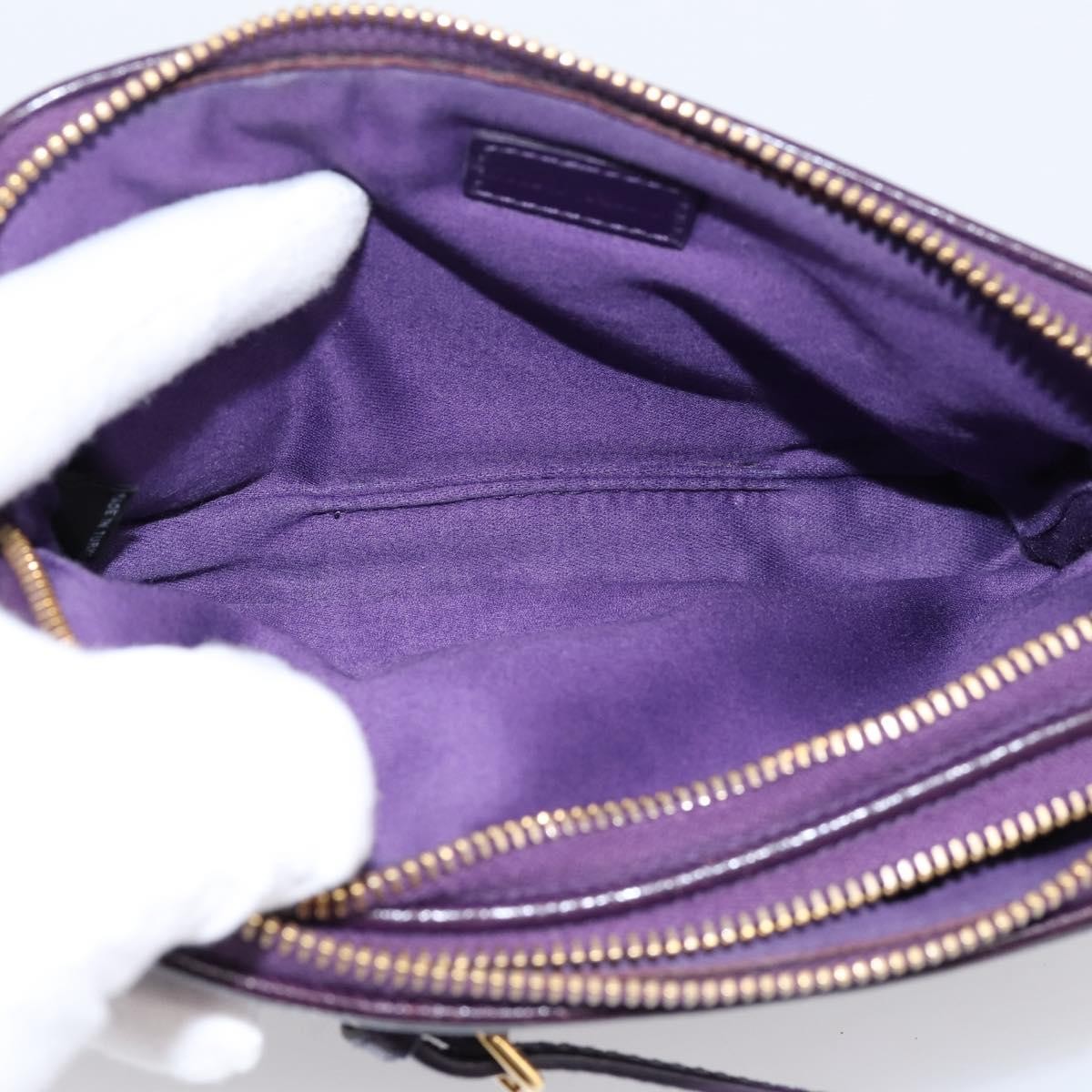 Miu Miu Double Zip Pochette Leather Purple Leather Clutche & Pouche Bag (Pre-Owned)