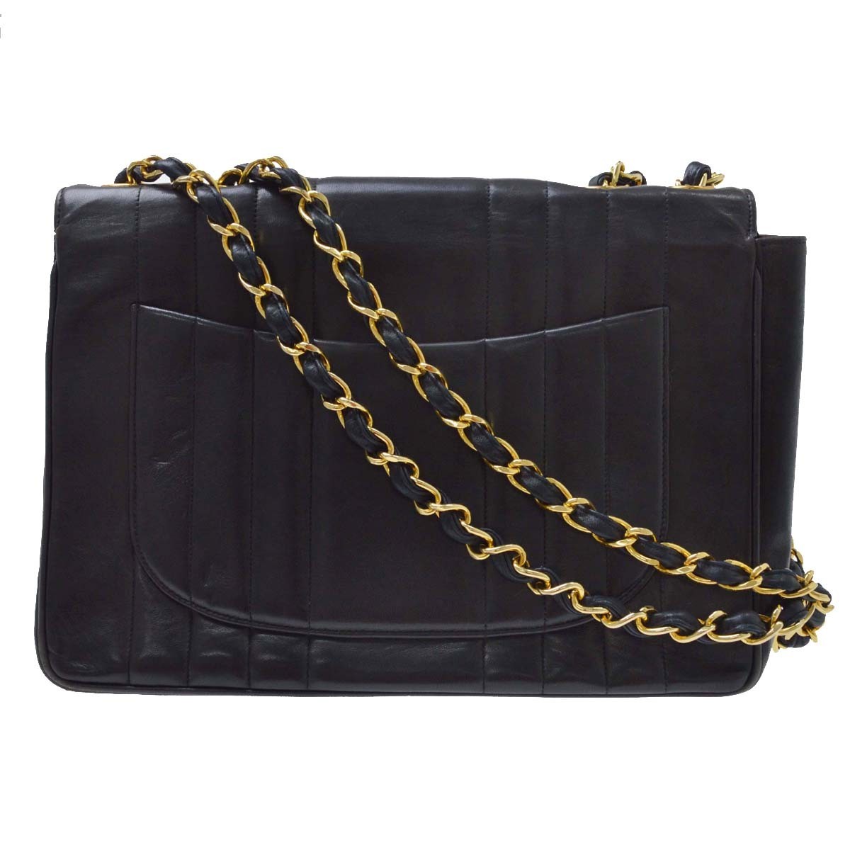 Chanel Vintage Mademoiselle Flap Lambskin Black Leather Handbag (Pre-Owned)