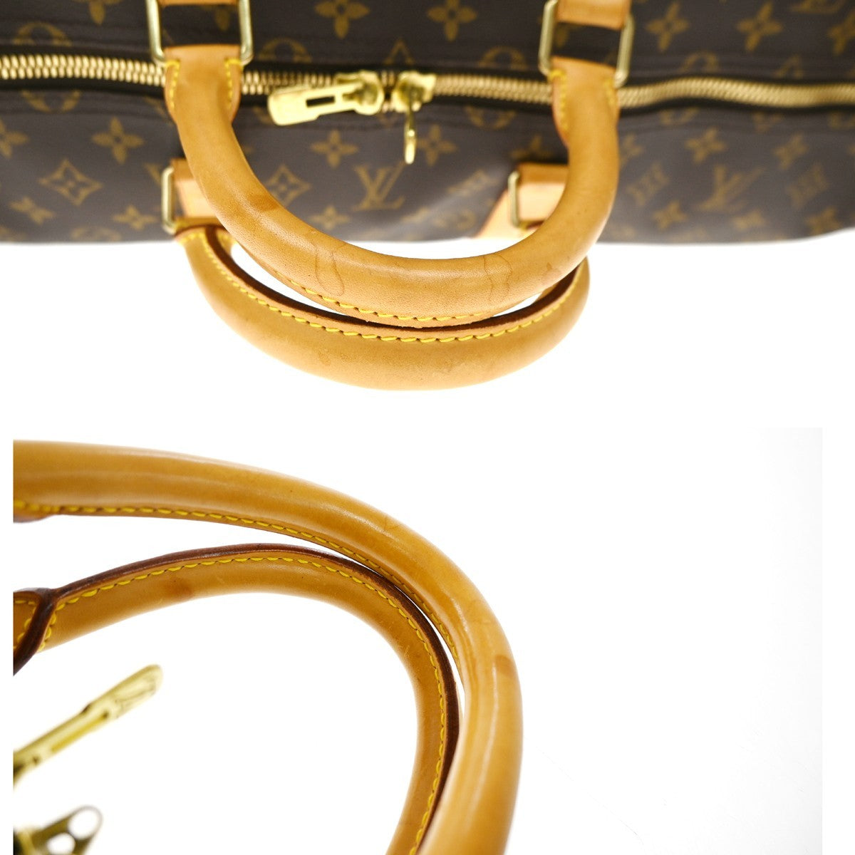 Louis Vuitton Keepall Monogram Canvas Brown Leather Travel Bag Bag (Pre-Owned)