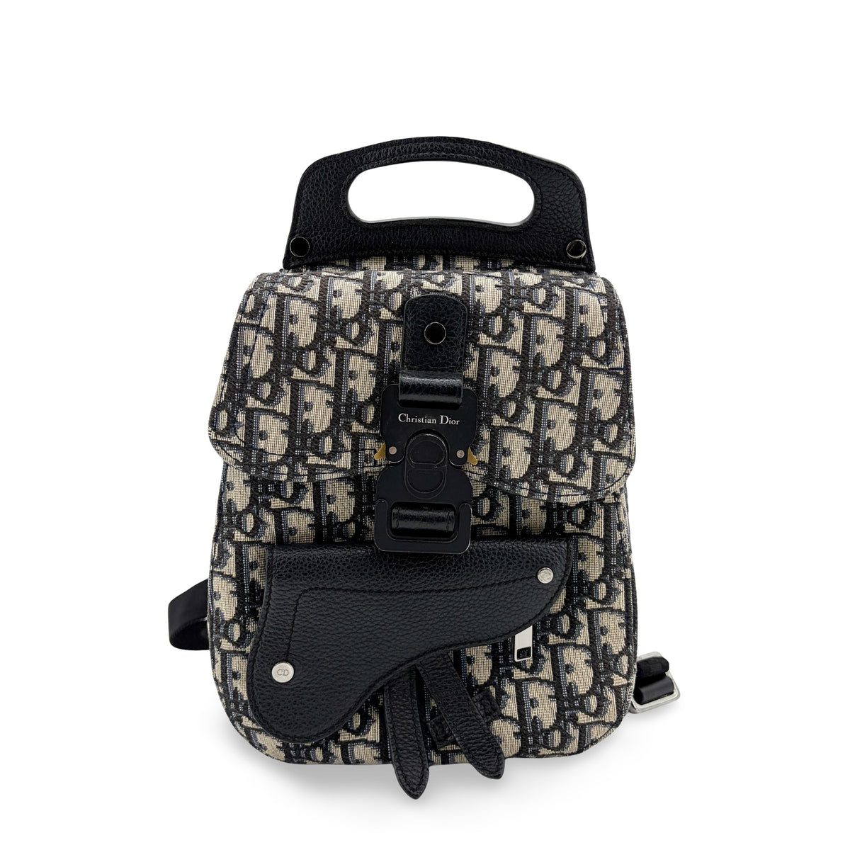 Christian Dior Saddle Oblique Canvas Beige Canvas Backpack Bag (Pre-Owned)