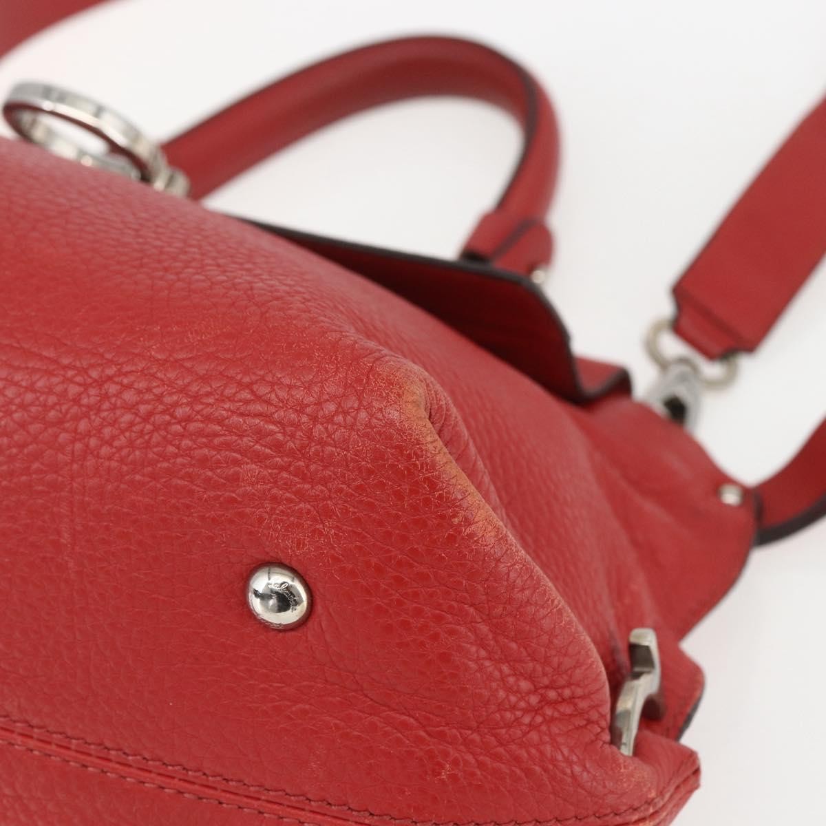 Salvatore Ferragamo Sofia Satchel Grainy Leather Red Leather Handbag (Pre-Owned)
