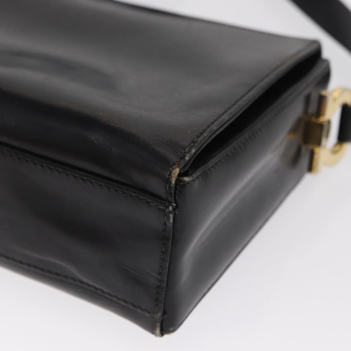 Salvatore Ferragamo Vintage Gancini Flap Leather Black Leather Shoulder Bag Bag (Pre-Owned)