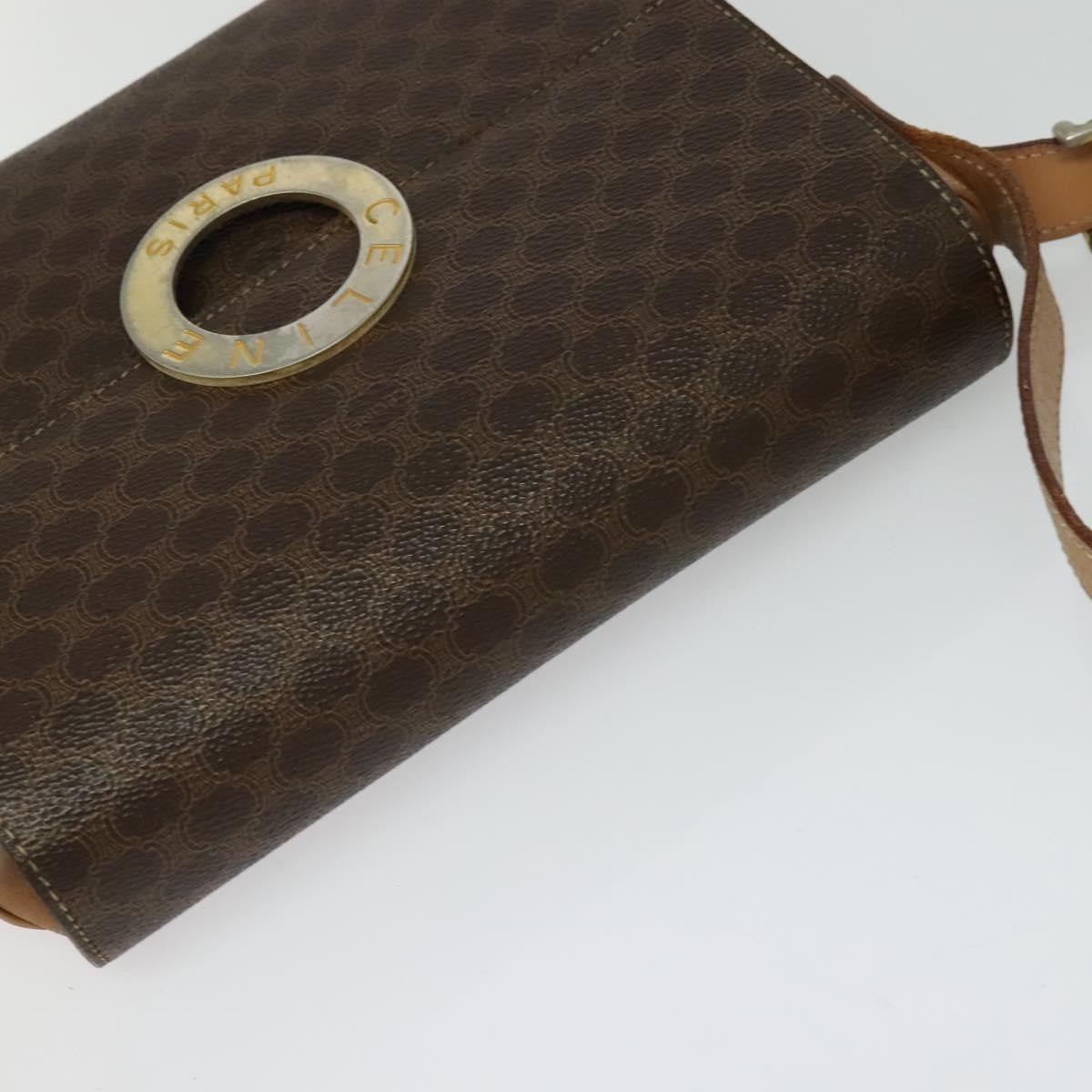 Celine Vintage Macadam Circle Logo Canvas And Leather Brown Canvas Shoulder Bag Bag (Pre-Owned)