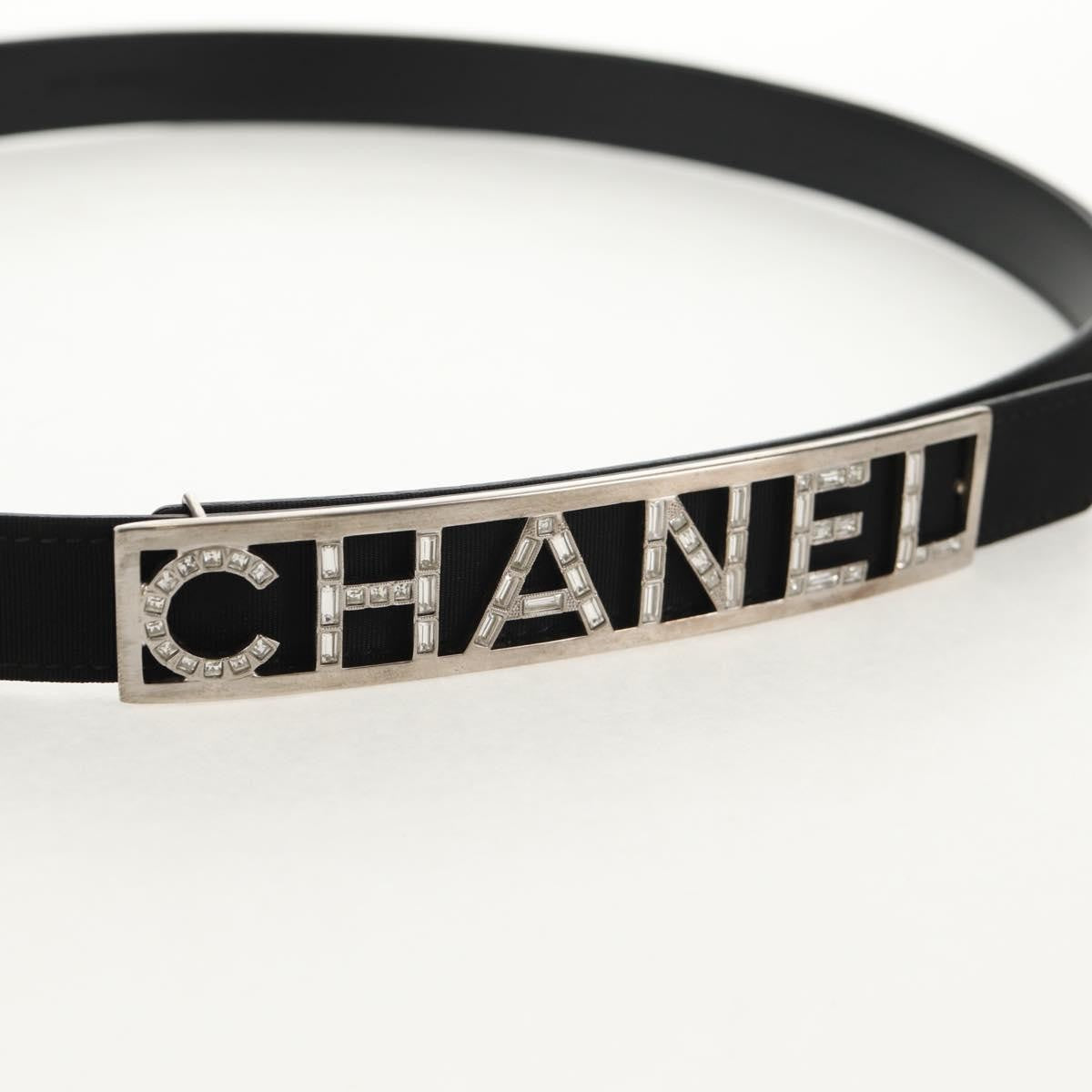 Chanel Logo Belt Leather With Metal And Crystals Black Leather Belts Accessory (Pre-Owned)