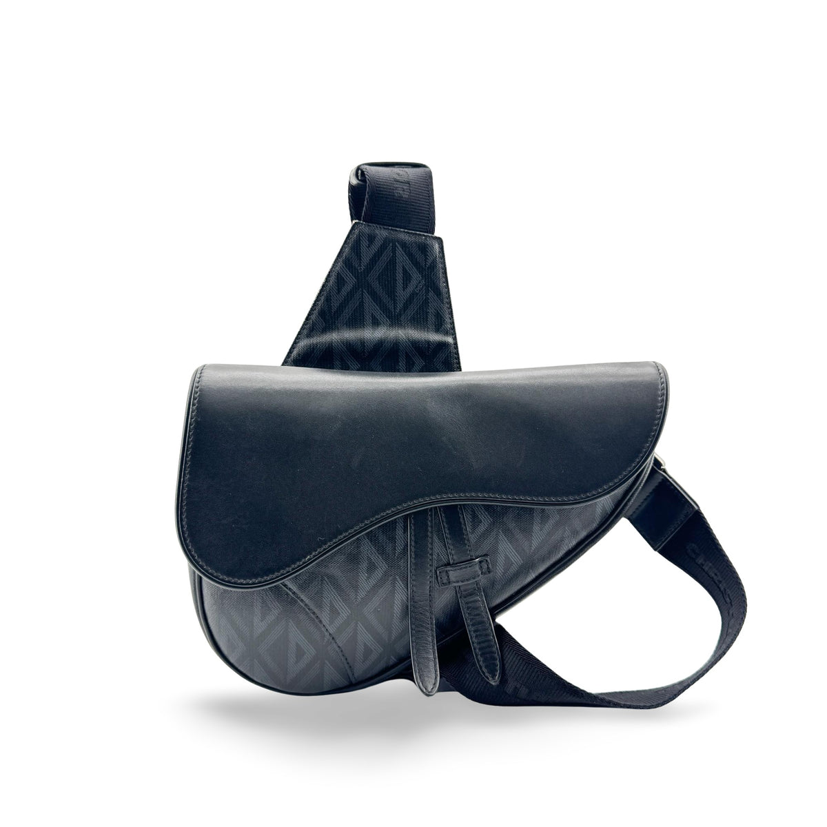 Christian Dior Saddle Cd Diamond Coated Canvas And Leather Black Canvas Handbag (Pre-Owned)