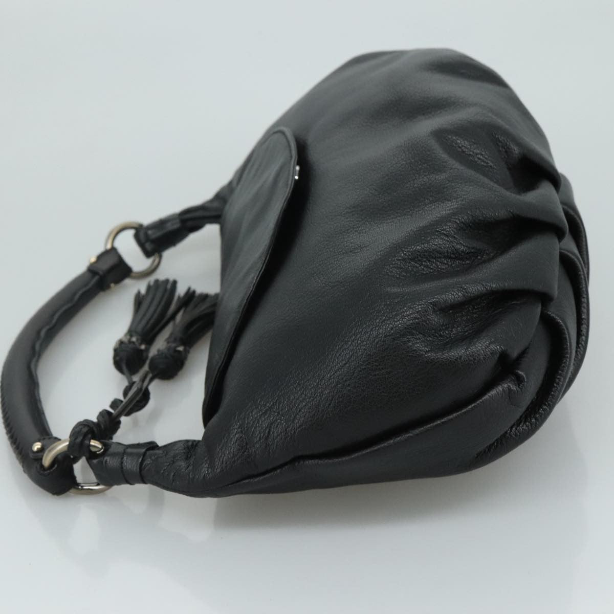 Salvatore Ferragamo Gancini Leather Black Leather Handbag (Pre-Owned)