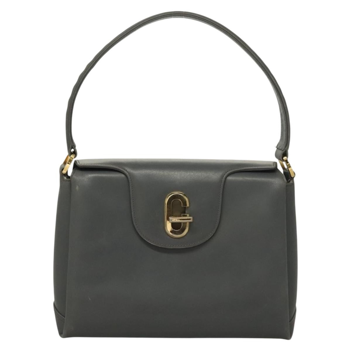 Gucci 1973 Top Handle Leather Gray Leather Handbag (Pre-Owned)