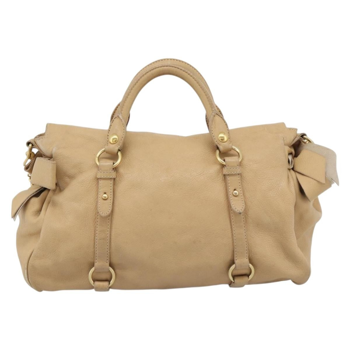 Miu Miu Convertible Satchel Leather Beige Leather Handbag (Pre-Owned)