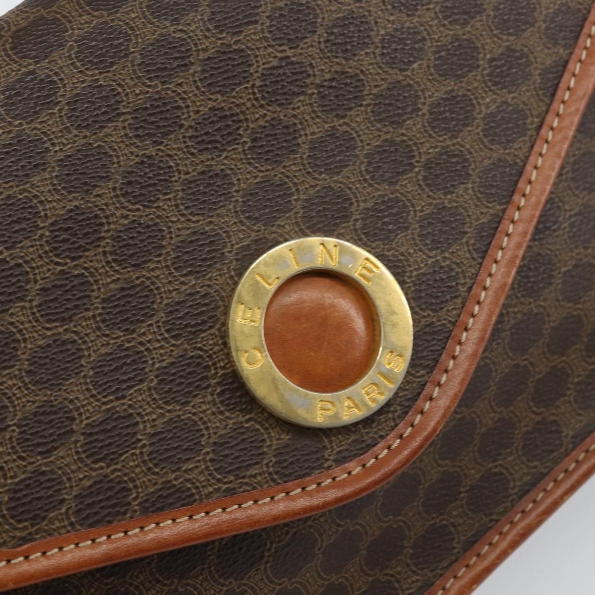 Celine Vintage Macadam Circle Logo Canvas And Leather Brown Canvas Shoulder Bag Bag (Pre-Owned)