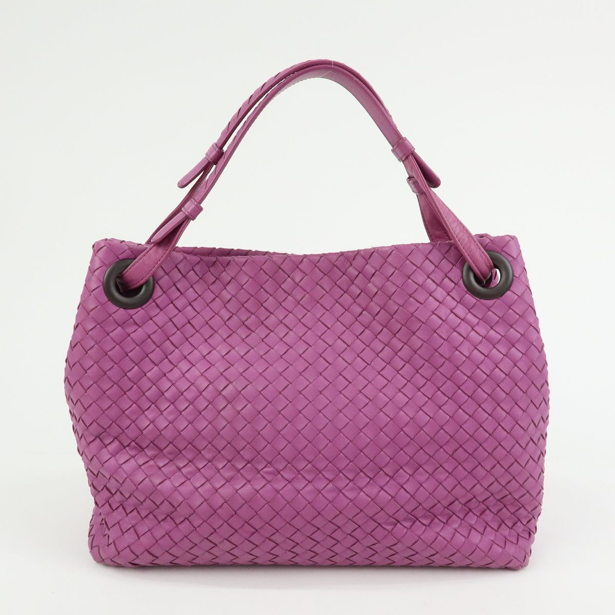 Bottega Veneta Garda Intrecciato Nappa Purple Leather Handbag (Pre-Owned)