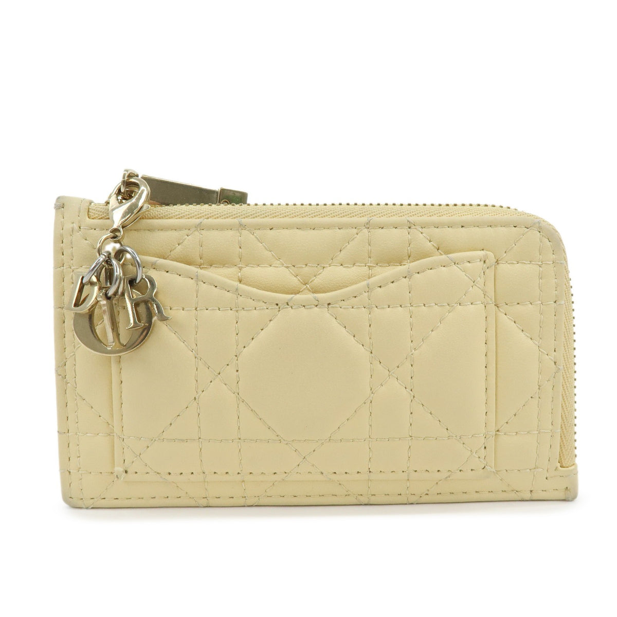 Christian Dior Lady Dior Card Holder Cannage Quilt Patent Yellow Leather Card Holders Accessory (Pre-Owned)