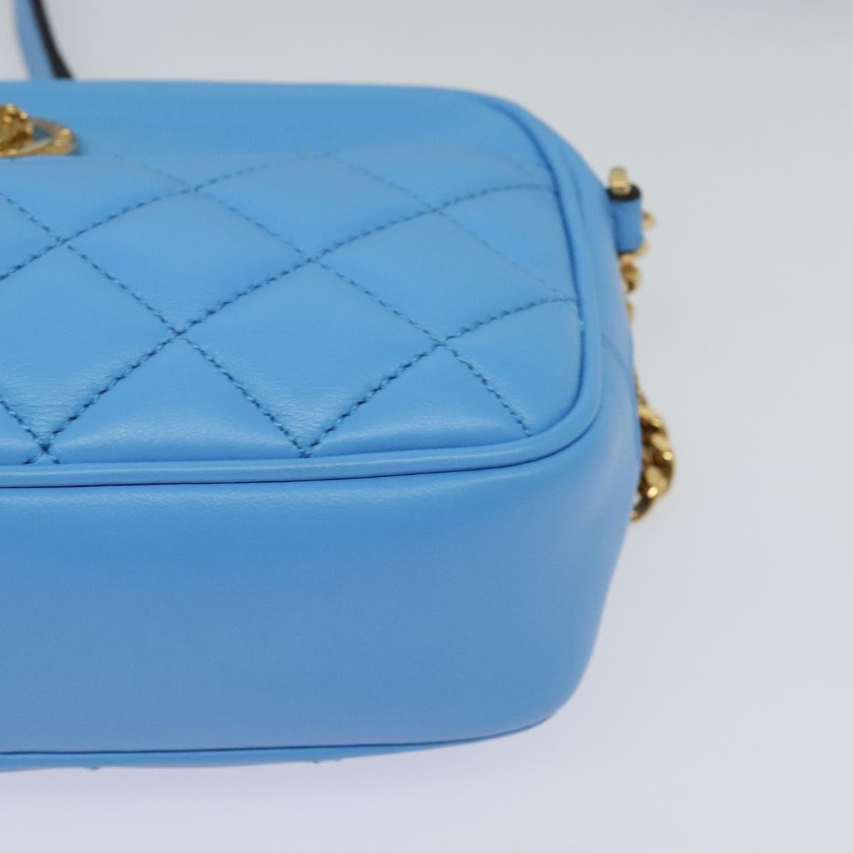 Versace Medusa Icon Front Slip Pocket Camera Quilted Leather Blue Leather Shoulder Bag Bag (Pre-Owned)