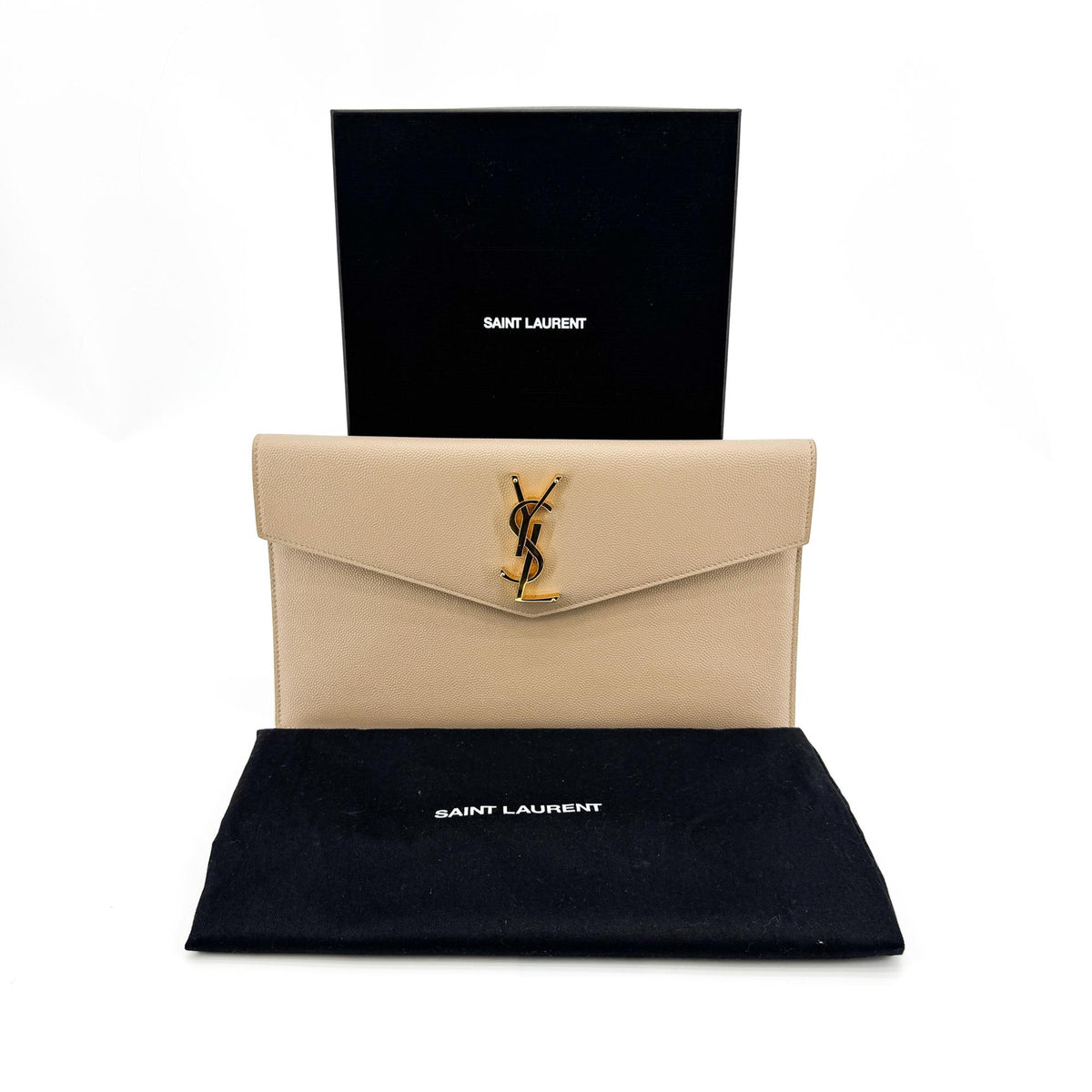 Saint Laurent Uptown Pouch Leather Beige Leather Clutche & Pouche Bag (Pre-Owned)