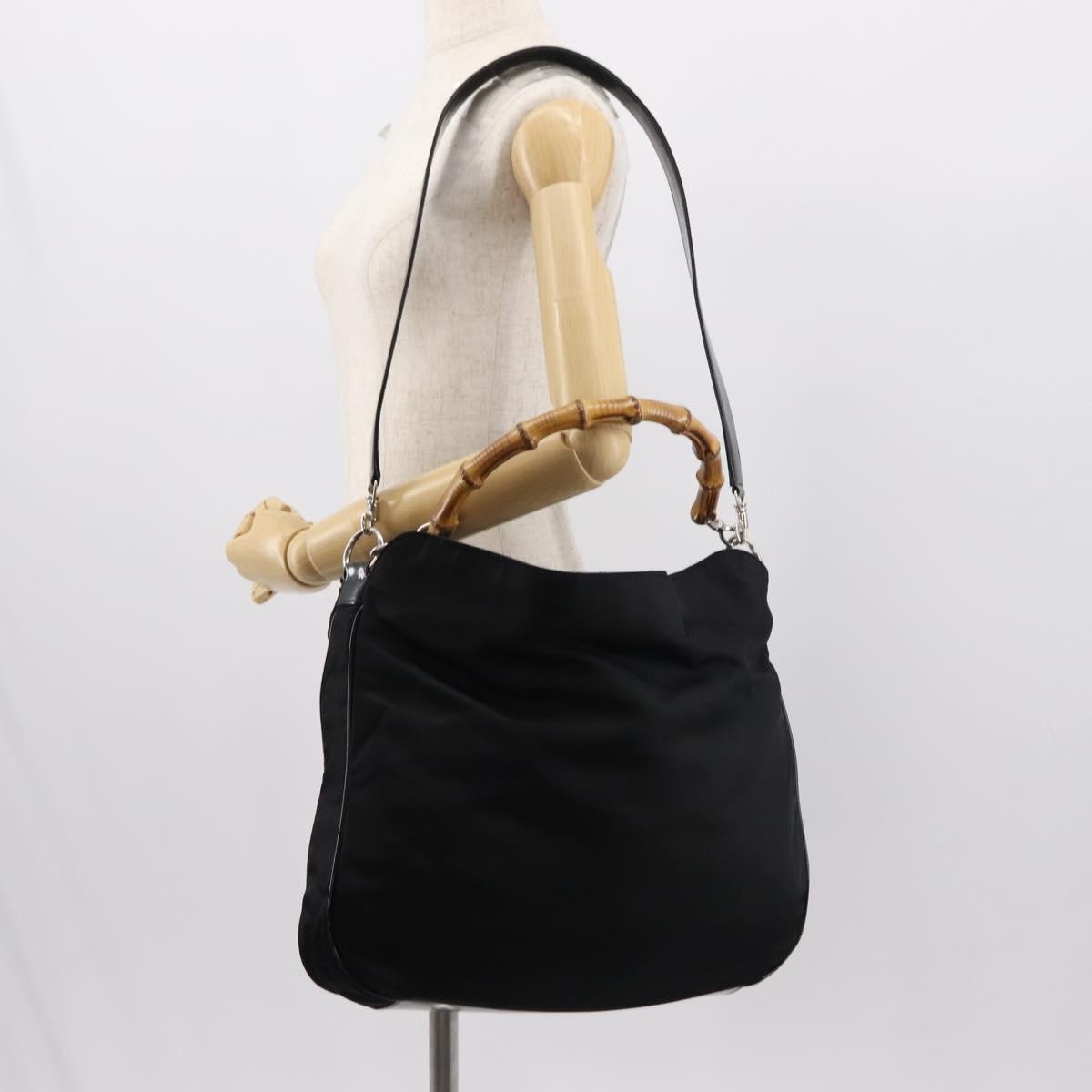 Gucci Vintage Bamboo Handle Nylon Black Nylon Handbag (Pre-Owned)