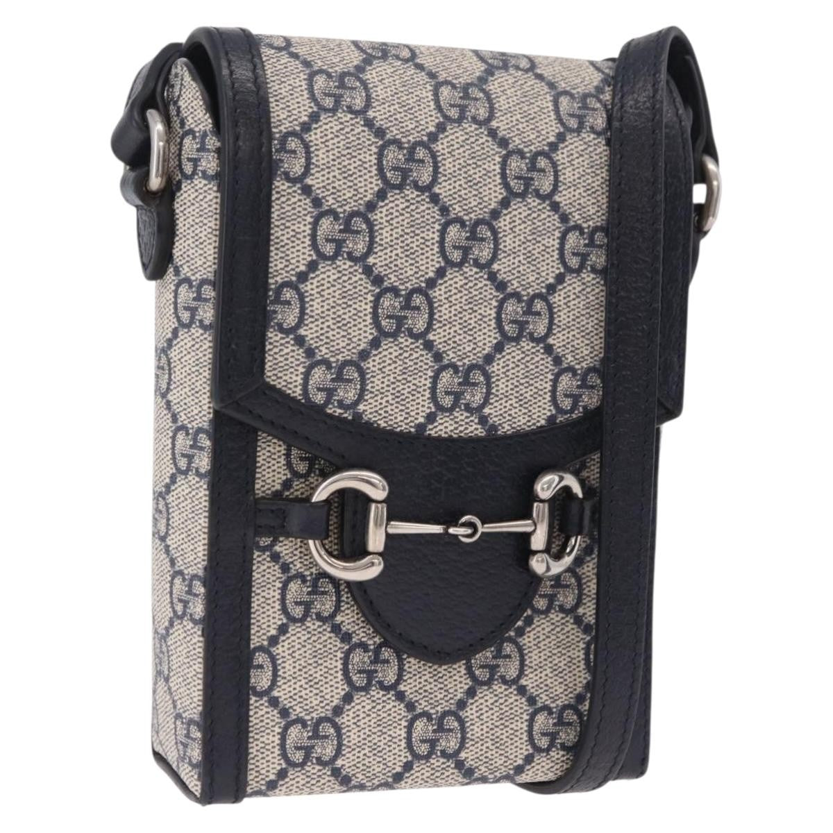 Gucci Horsebit 1955 Gg Coated Canvas With Leather Navy Canvas Crossbody Bag Bag (Pre-Owned)