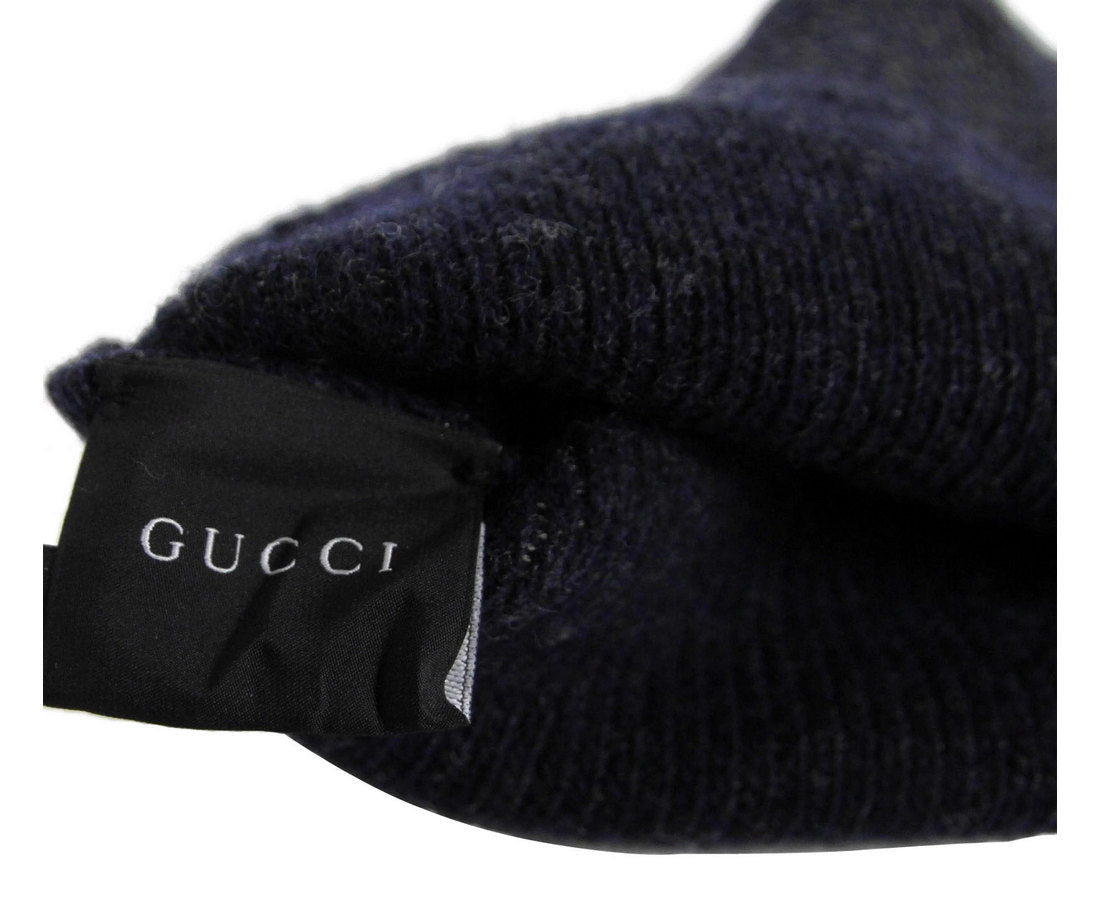 Gucci Unisex Dark Blue Wool Cashmere cotton Small Beanie Hat With Logo