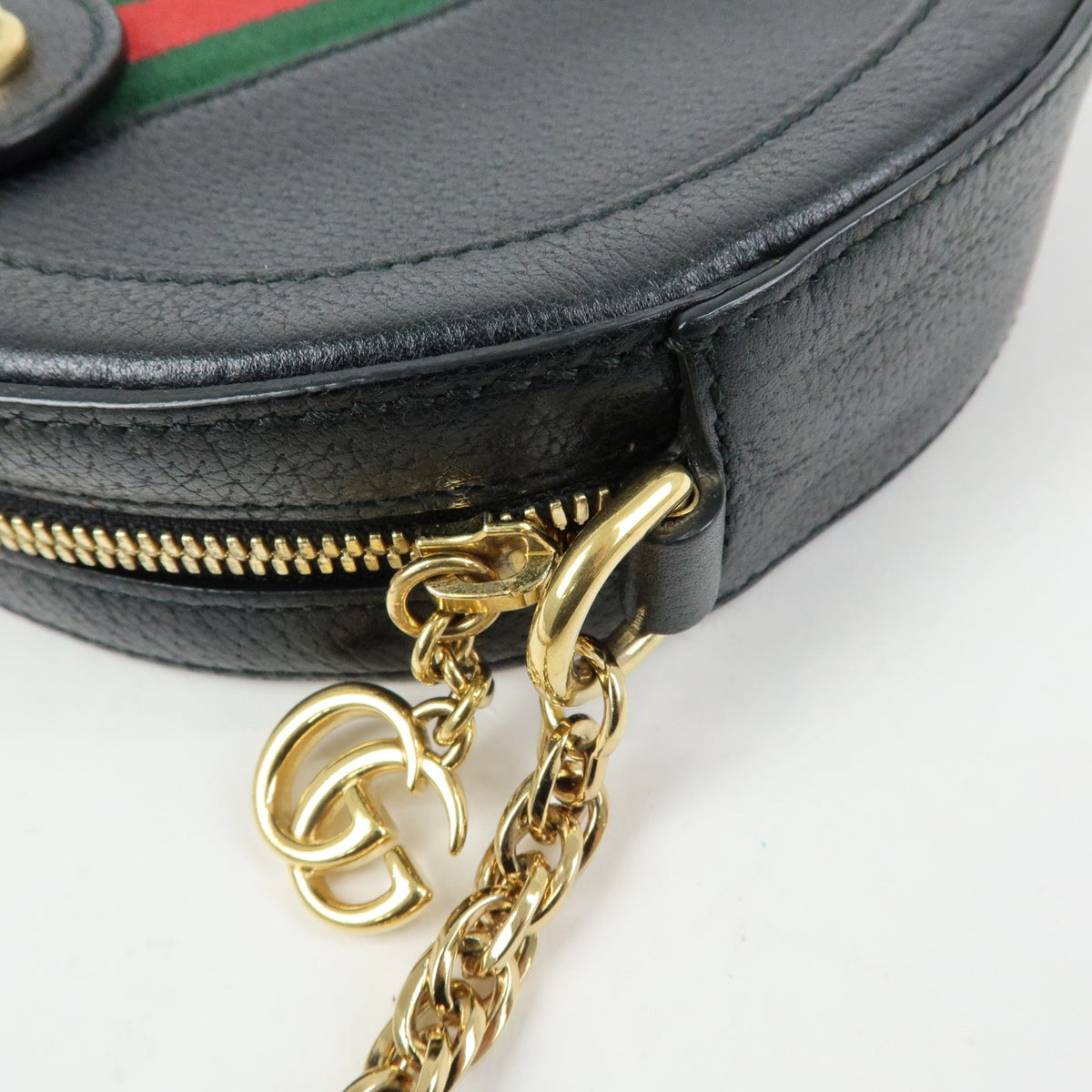 Gucci Ophidia Round Leather Black Leather Shoulder Bag Bag (Pre-Owned)