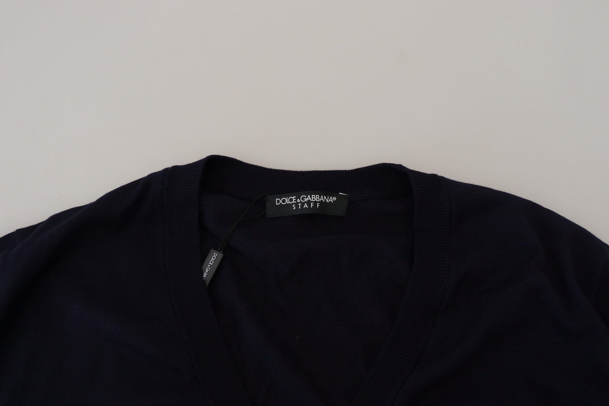 Dolce & Gabbana Blue Wool STAFF Down Cardigan Men's Sweater