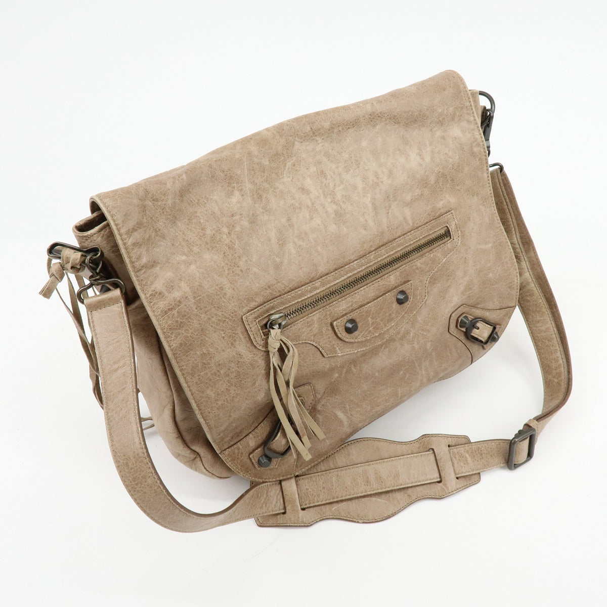 Balenciaga Classic Studs Folk Messenger Leather Brown Leather Crossbody Bag Bag (Pre-Owned)