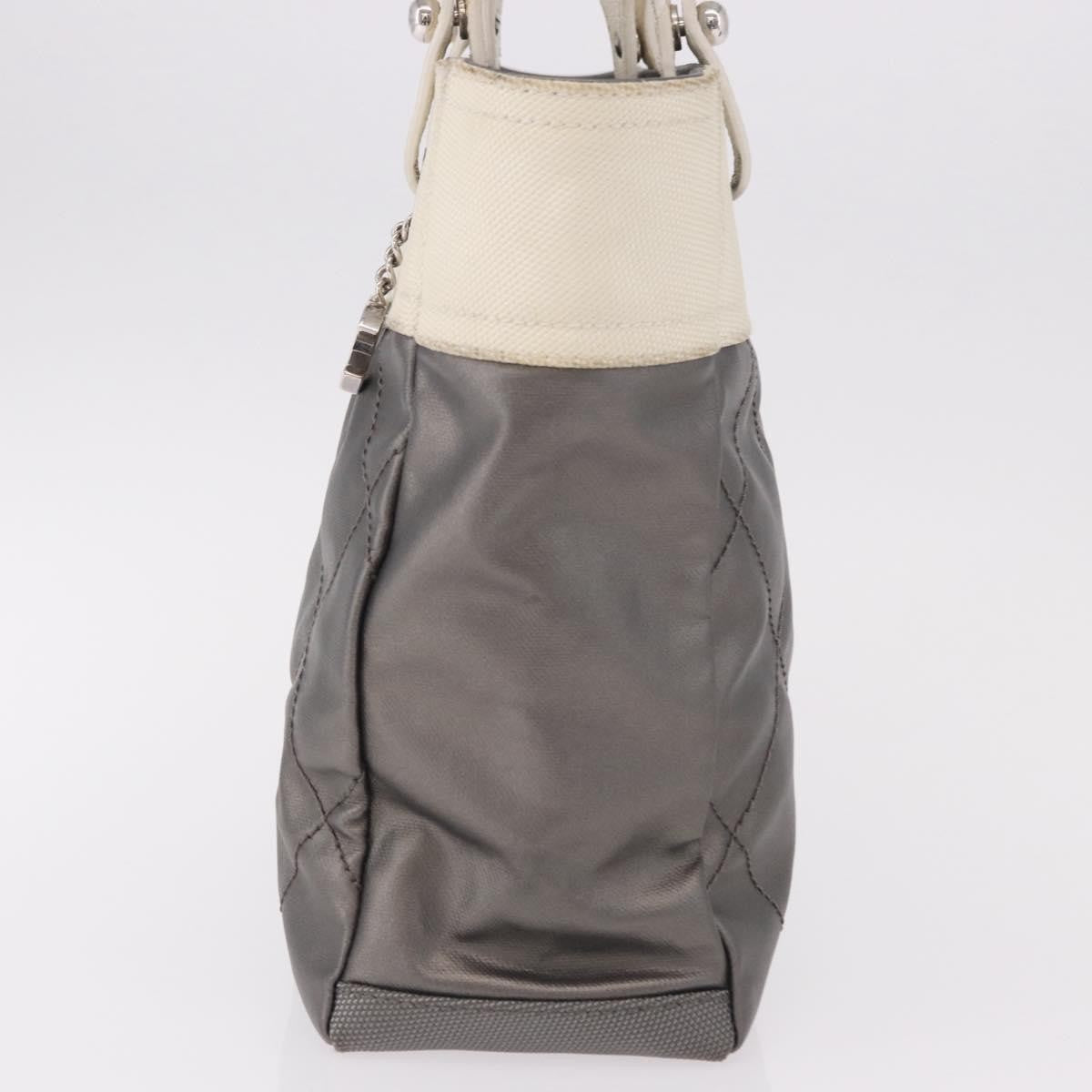 Chanel Biarritz Quilted Canvas Gray Canvas Tote Bag Bag (Pre-Owned)