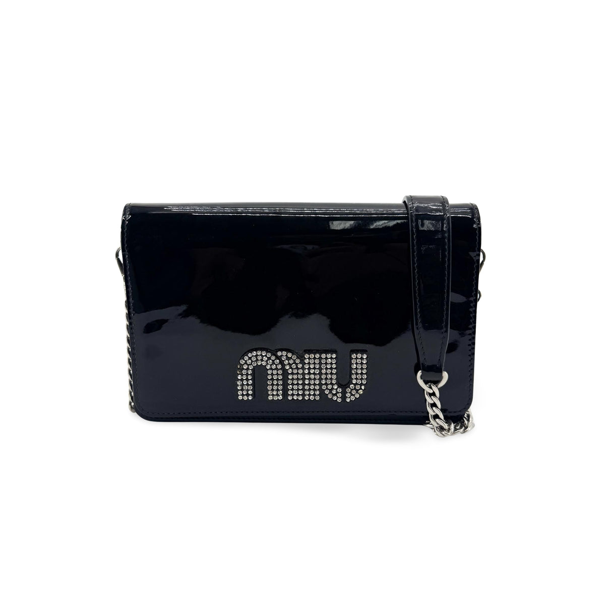 Miu Miu My Logo Chain Patent Black Patent_Leather Crossbody Bag Bag (Pre-Owned)