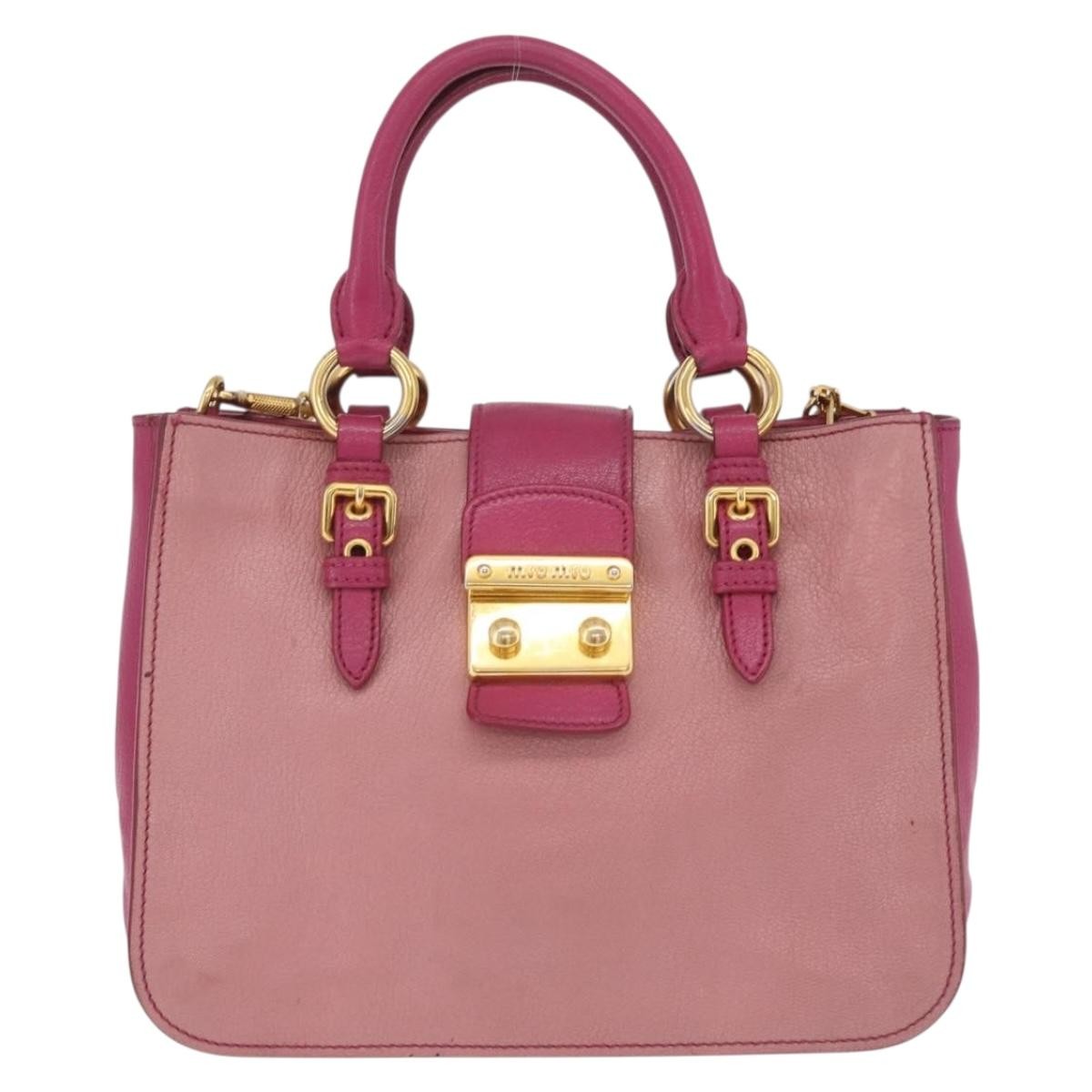 Miu Miu Madras Convertible Lock Leather Pink Leather Tote Bag Bag (Pre-Owned)