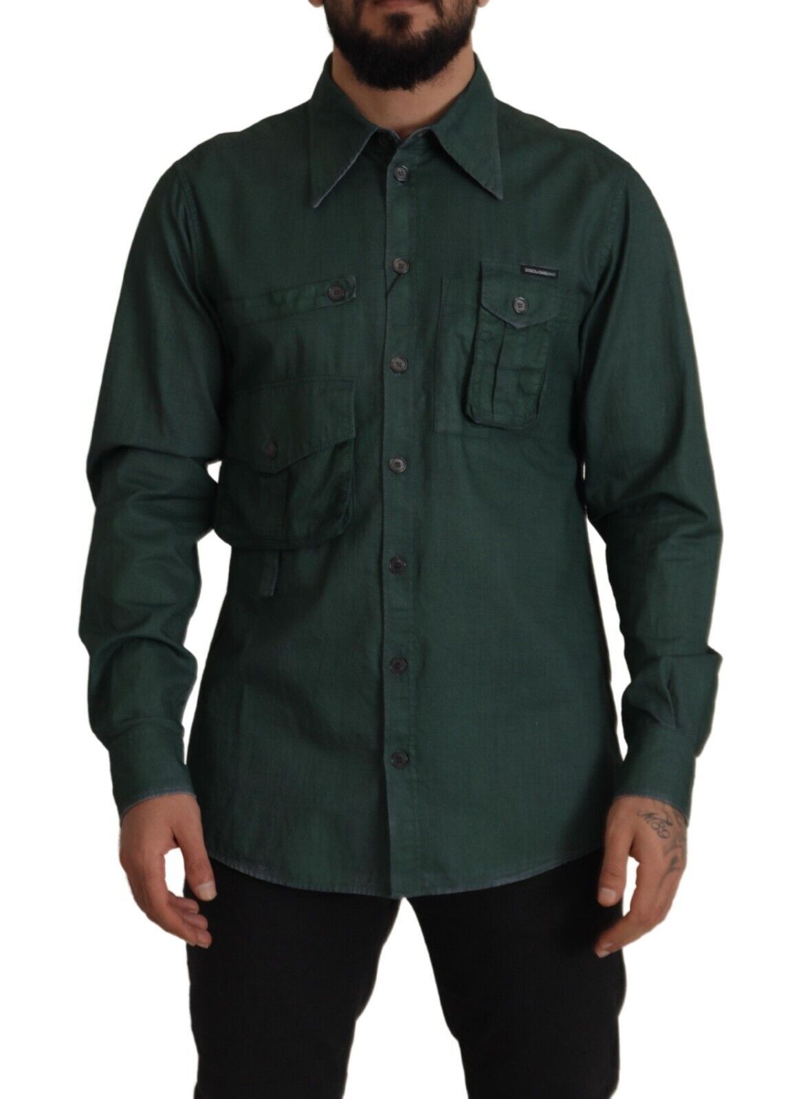 Dolce & Gabbana Dark Green Button Down Long Sleeves Men's Shirt