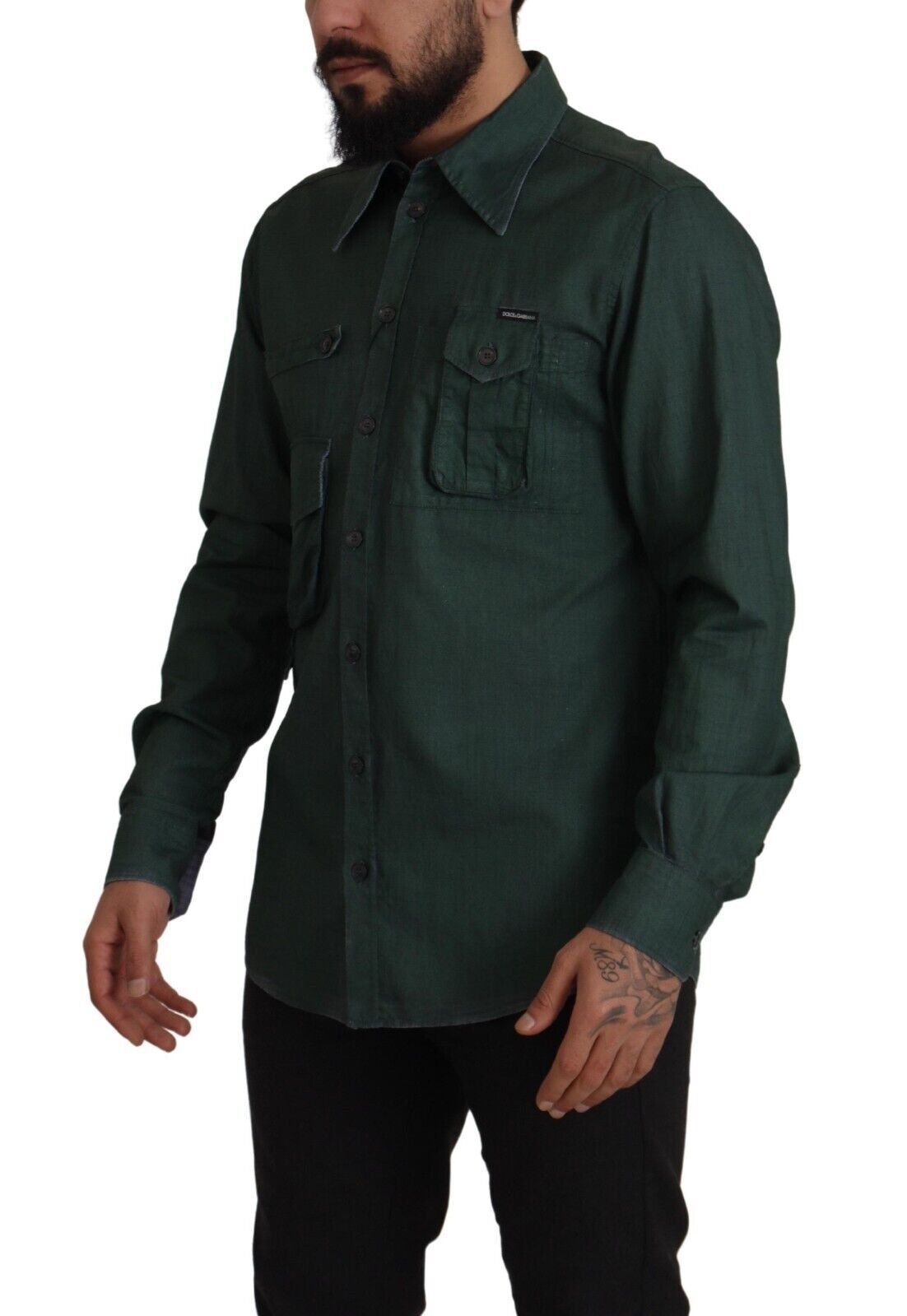 Dolce & Gabbana Dark Green Button Down Long Sleeves Men's Shirt
