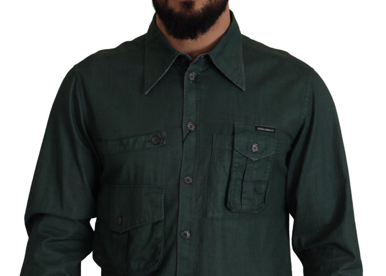 Dolce & Gabbana Dark Green Button Down Long Sleeves Men's Shirt