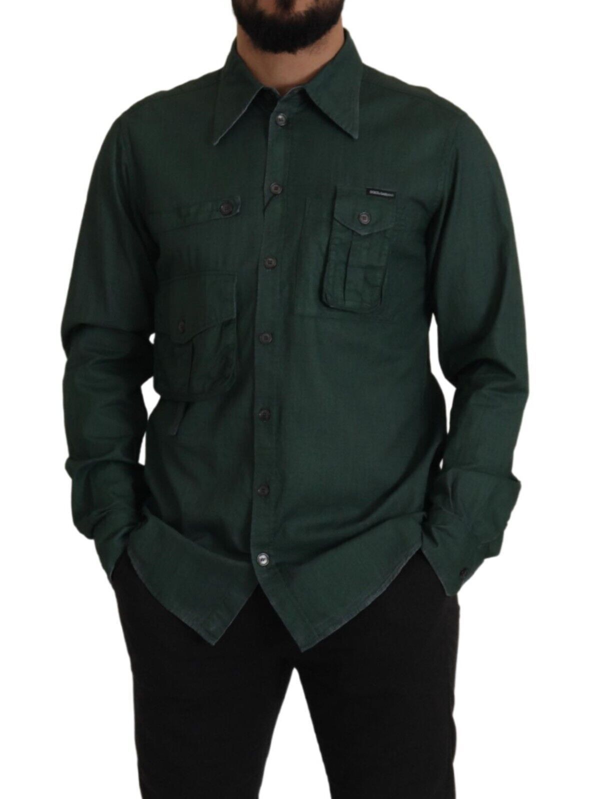 Dolce & Gabbana Dark Green Button Down Long Sleeves Men's Shirt