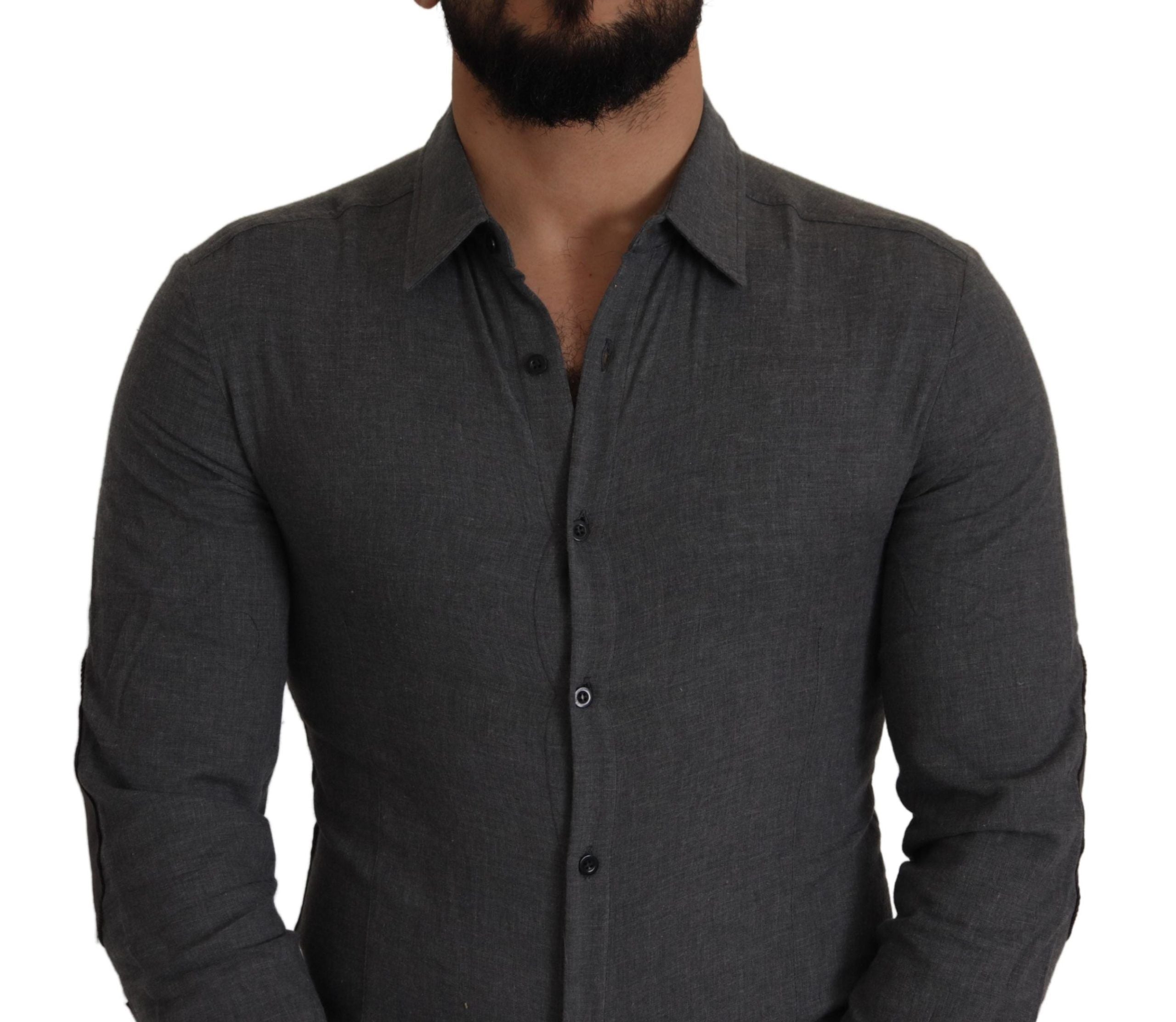 Costume National Sleek Gray Cotton Casual Button Front Men's Shirt