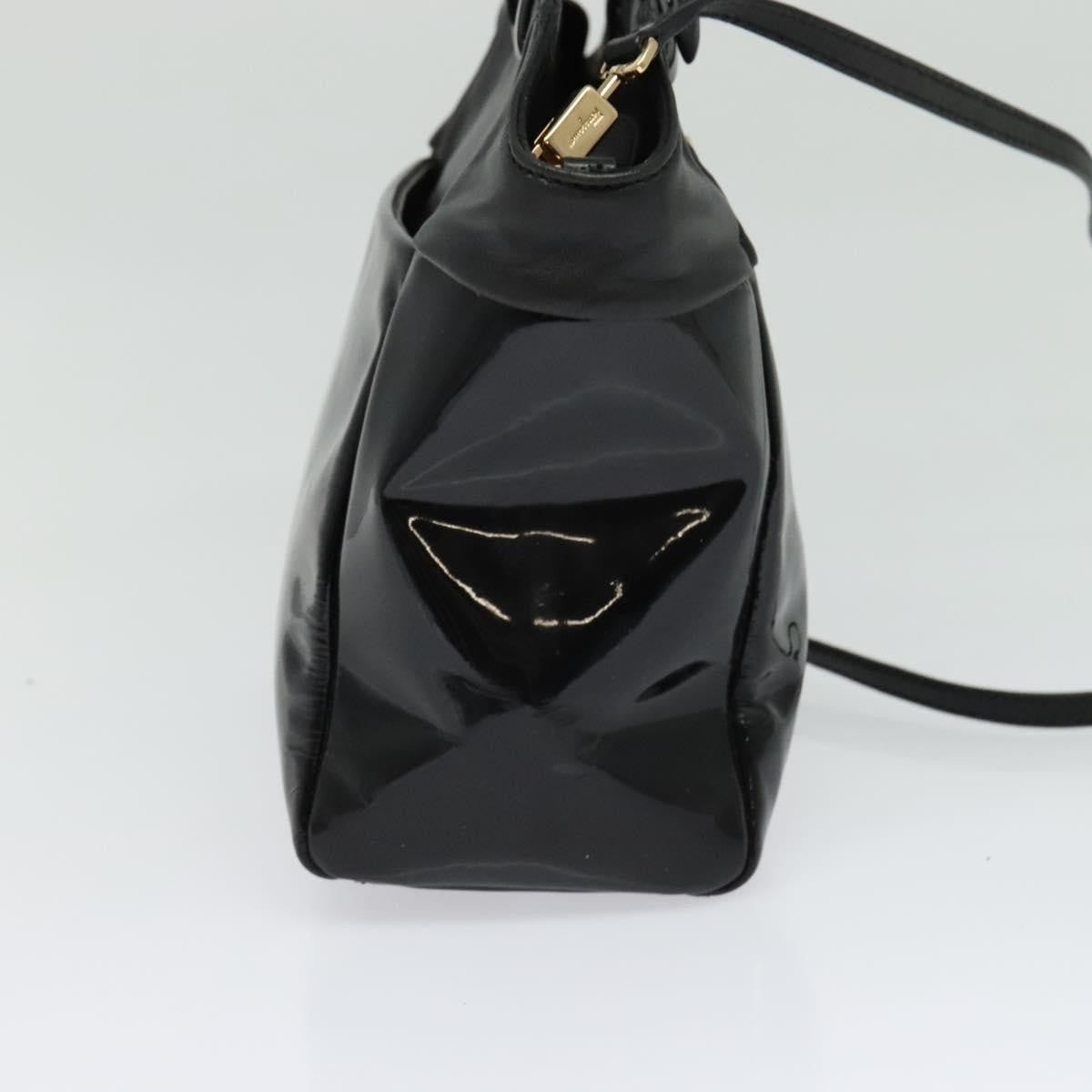 Salvatore Ferragamo Vala Patent Leather Black Patent_Leather Handbag (Pre-Owned)