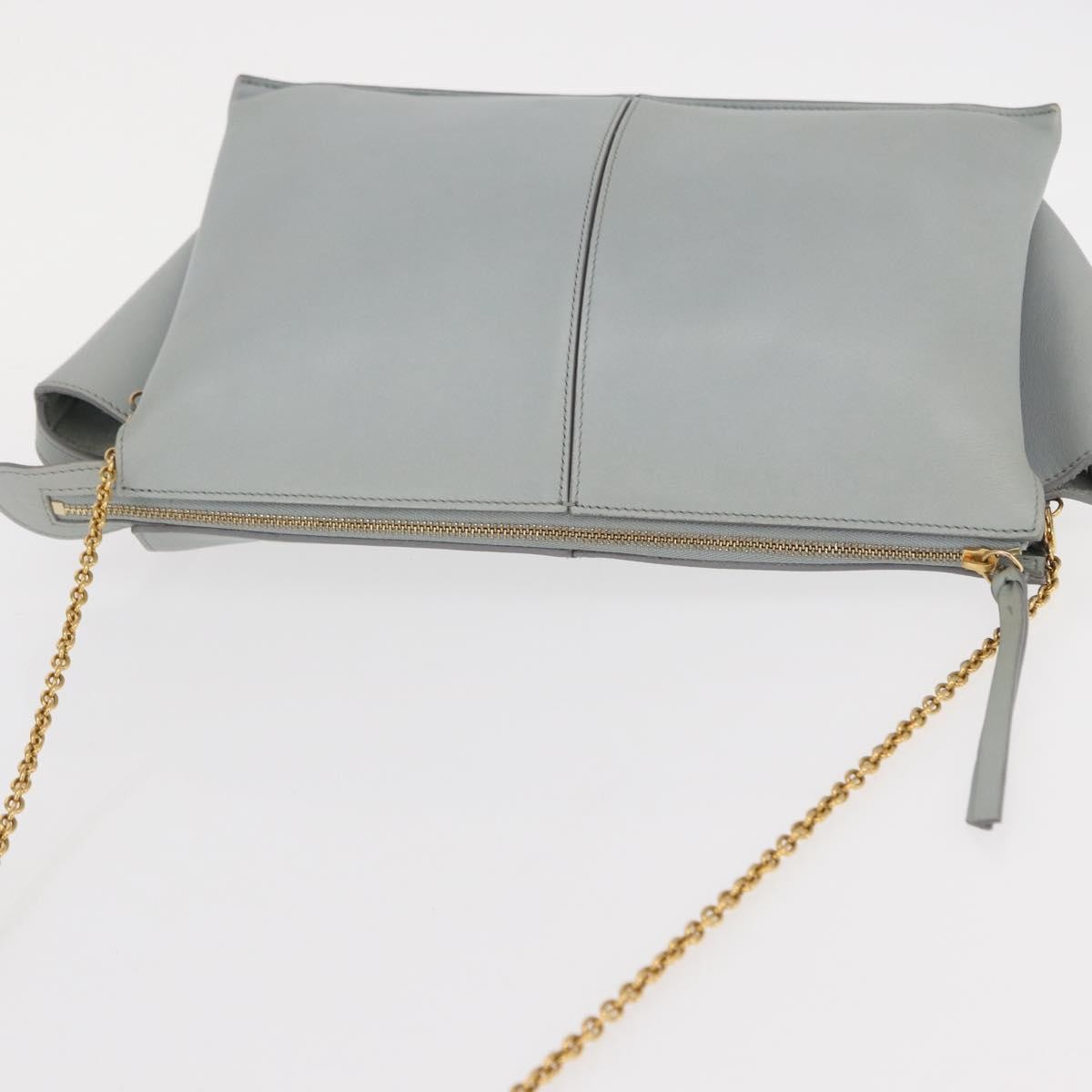 Celine Tri-Fold Clutch On Chain Smooth Leather Gray Leather Clutche & Pouche Bag (Pre-Owned)