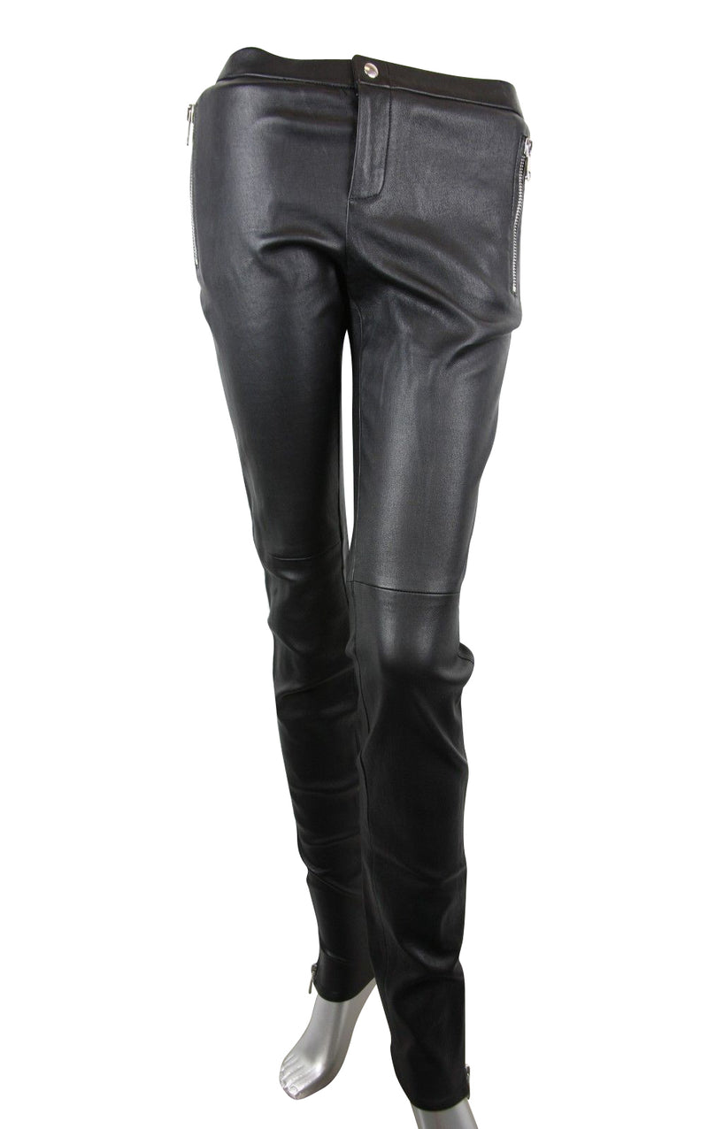 Gucci Women's Leggings Black Lamb Leather Stretch Pants