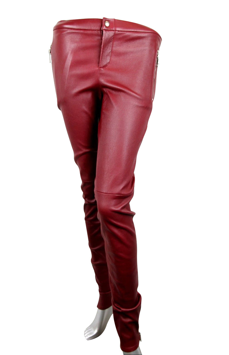 Gucci Women's Leggings Stretch Burgundy Lamb Leather Pant (38)