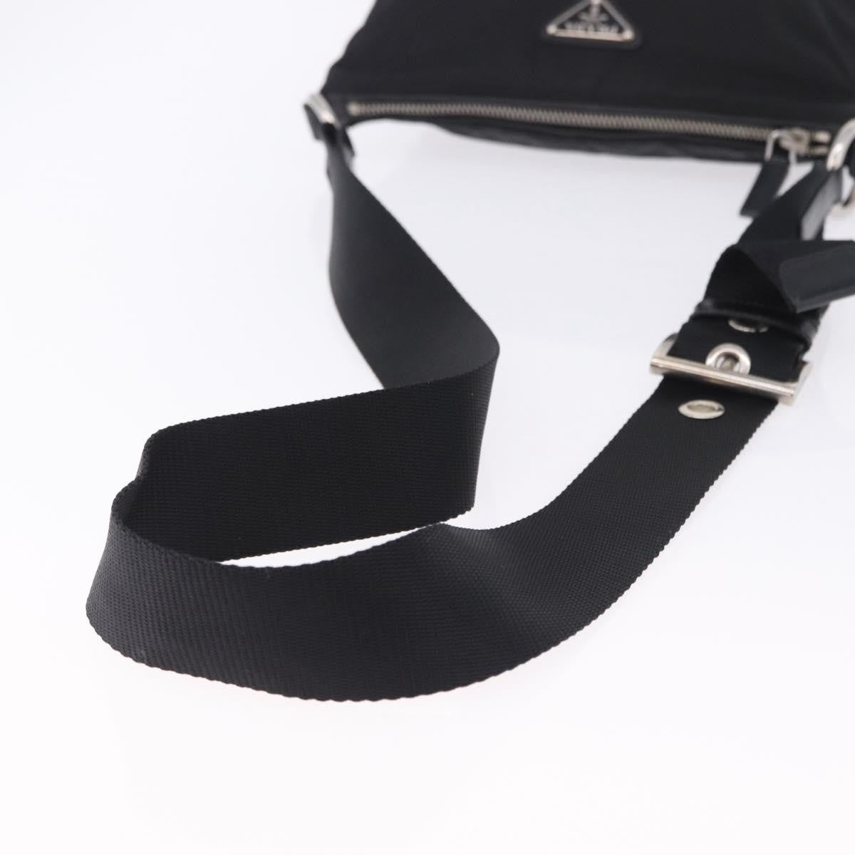 Prada Zip Messenger Tessuto With Leather Black Nylon Handbag (Pre-Owned)