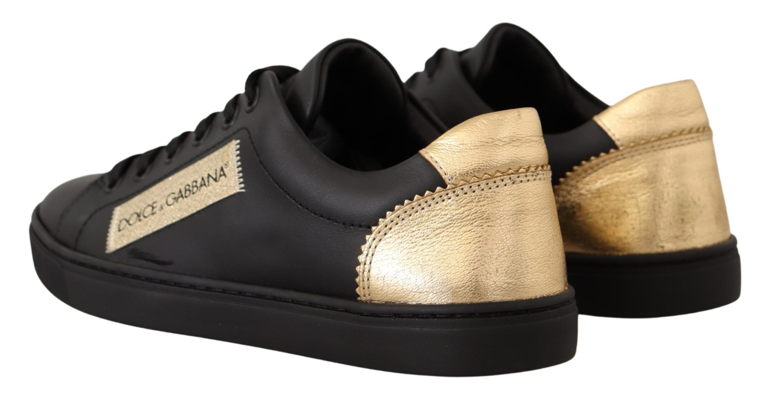 Dolce & Gabbana Black Gold Leather Low Top Sneakers Womens Shoes (Pre-Owned)