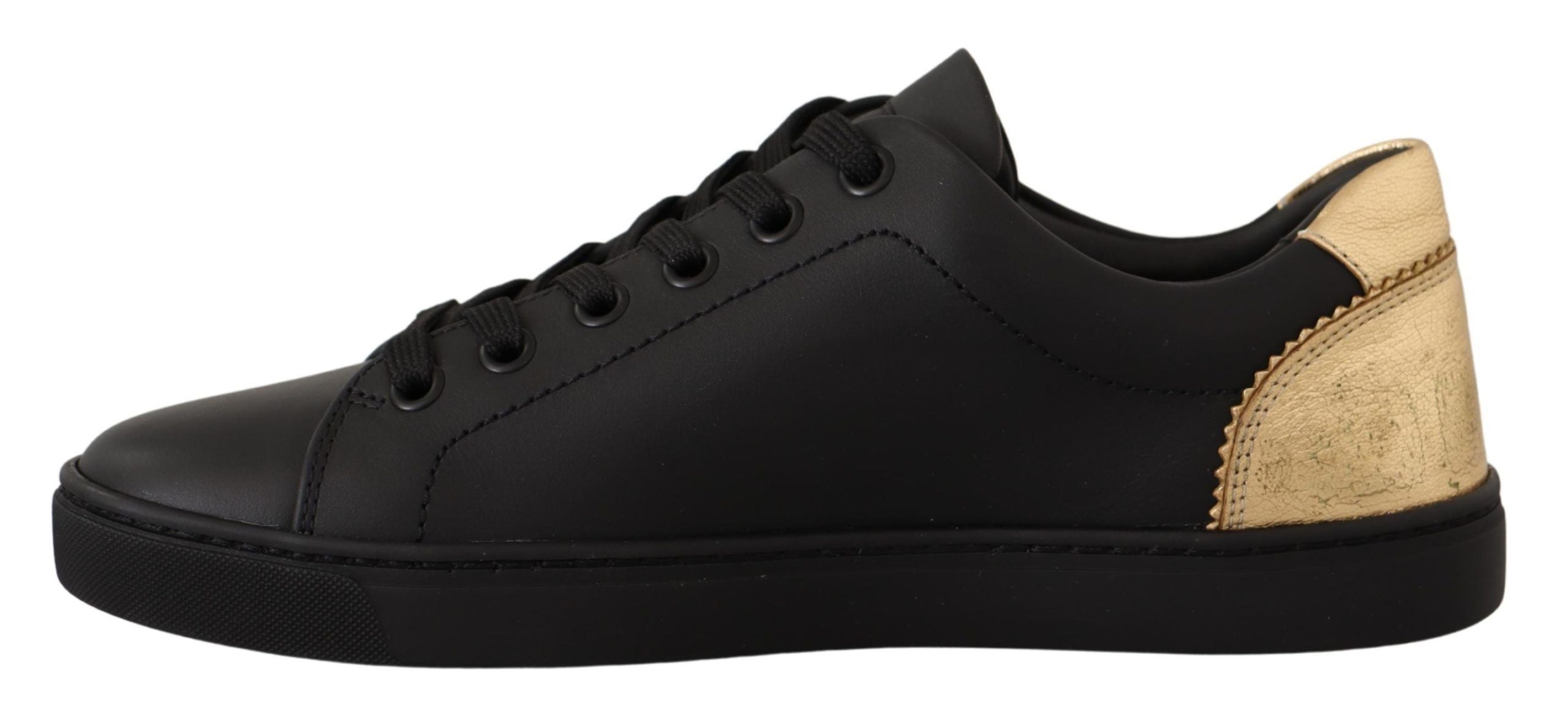 Dolce & Gabbana Black Gold Leather Low Top Sneakers Womens Shoes (Pre-Owned)