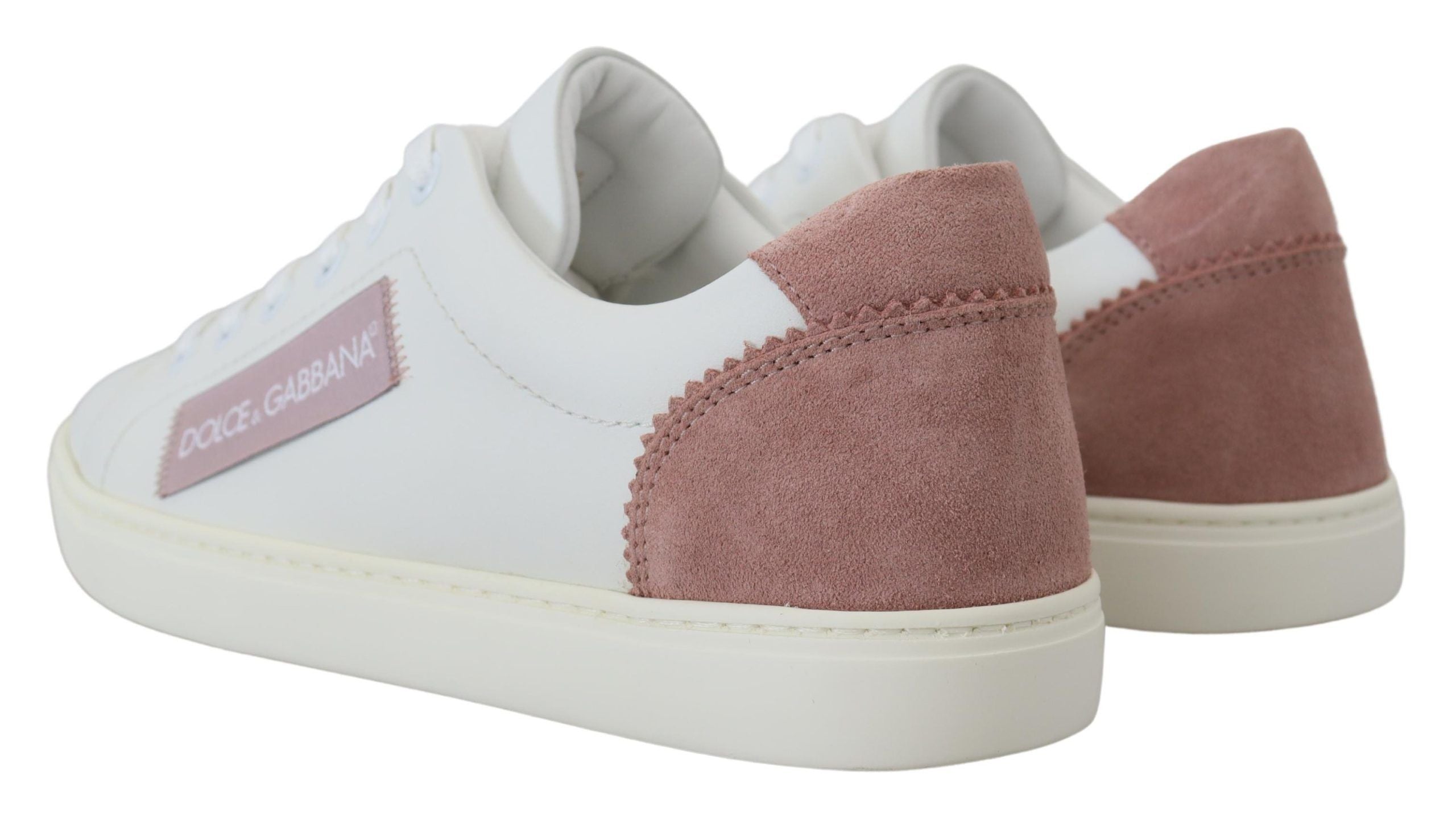 Dolce & Gabbana White Pink Leather Low Top Sneakers Women's Shoes