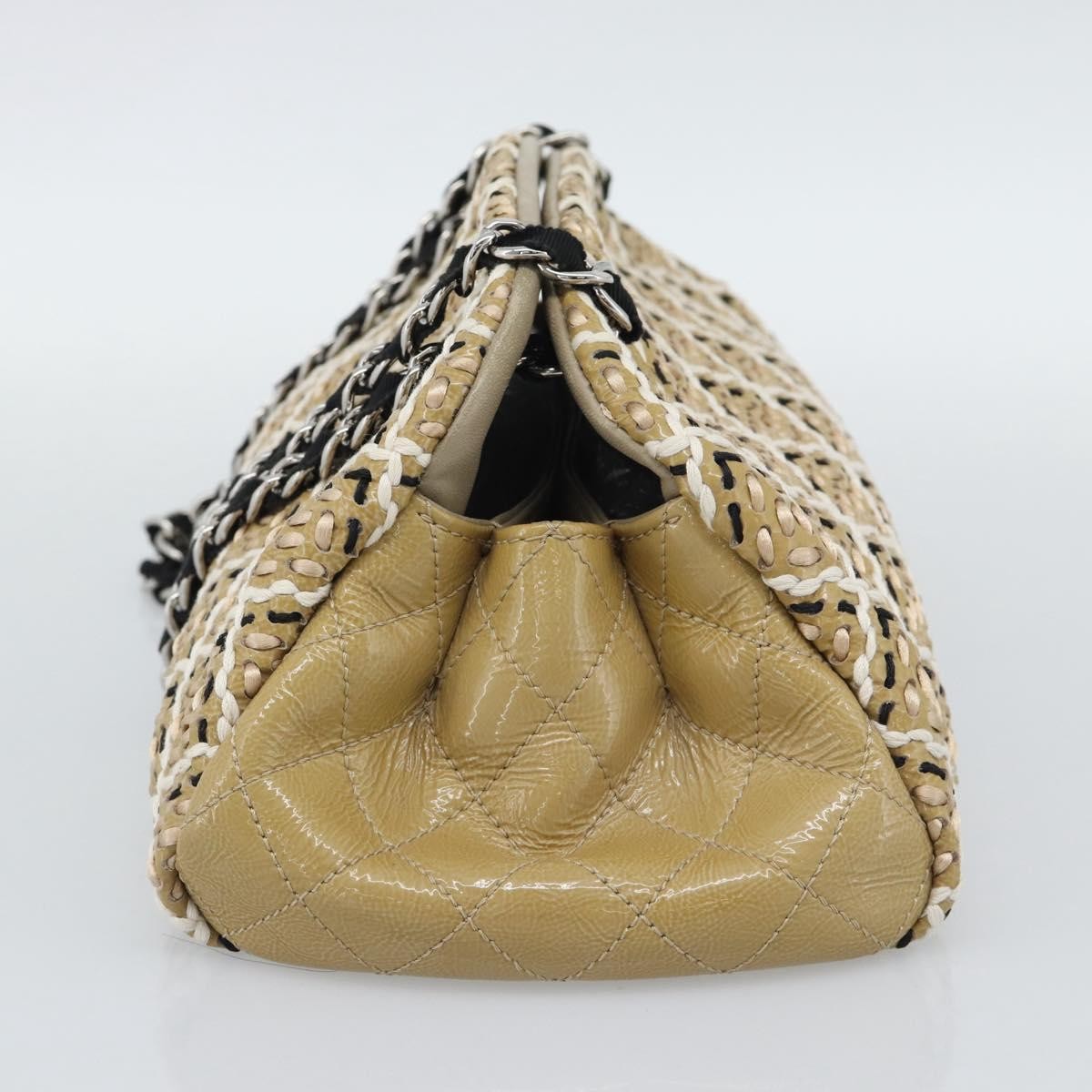 Chanel Just Mademoiselle Quilted Patent Beige Patent_Leather Handbag (Pre-Owned)