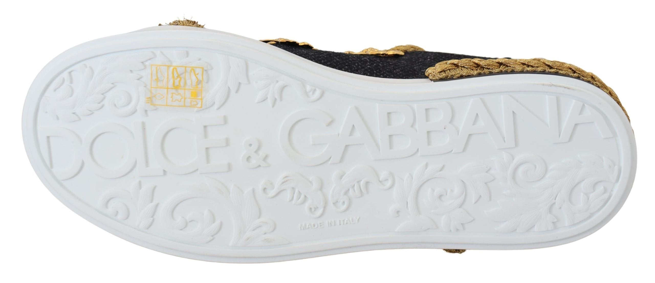 Dolce & Gabbana Black Gold Baroque Portofino Leather Sneakers Women's Shoes (Pre-Owned)
