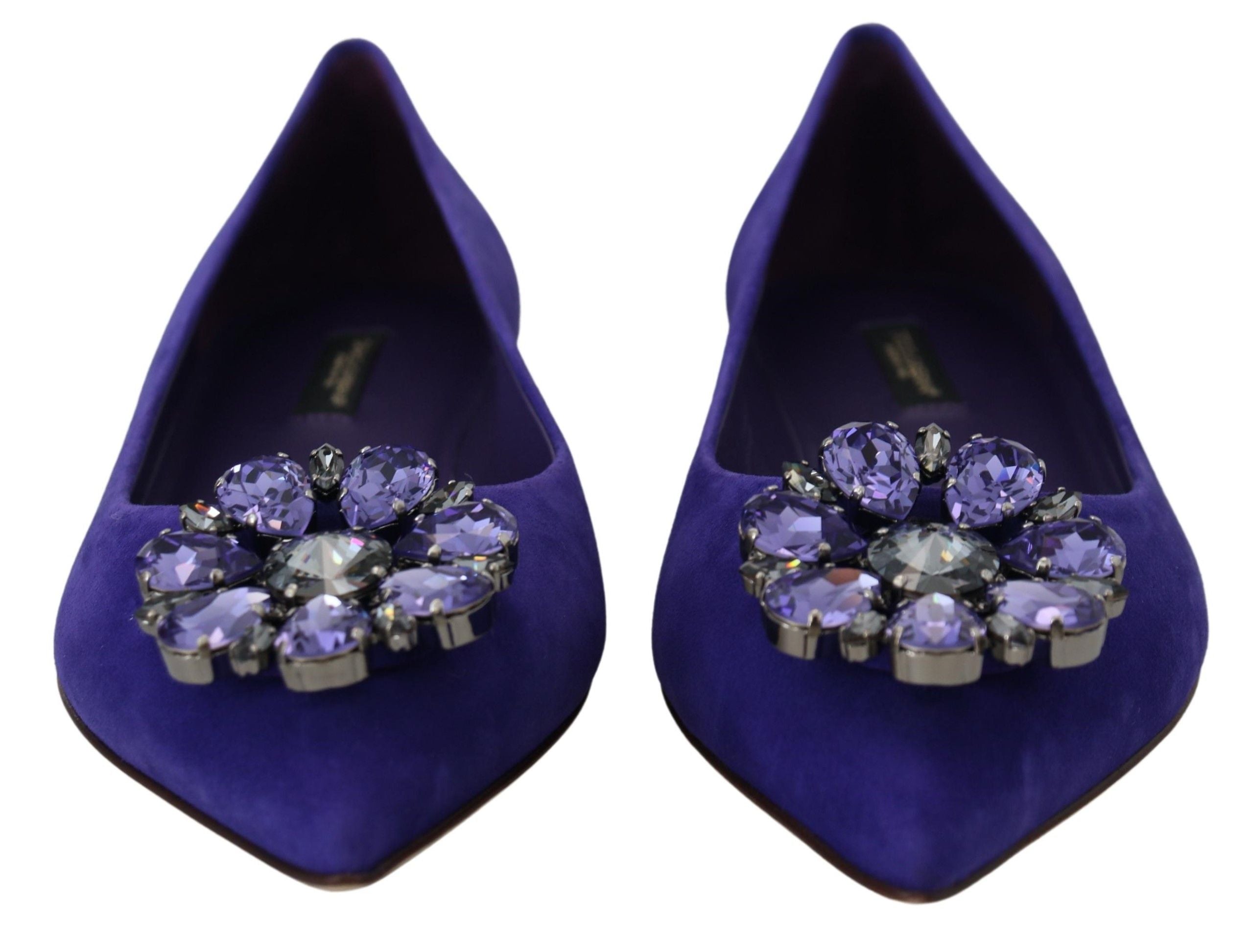 Dolce & Gabbana Purple Suede Crystals Loafers Flats Women's Shoes