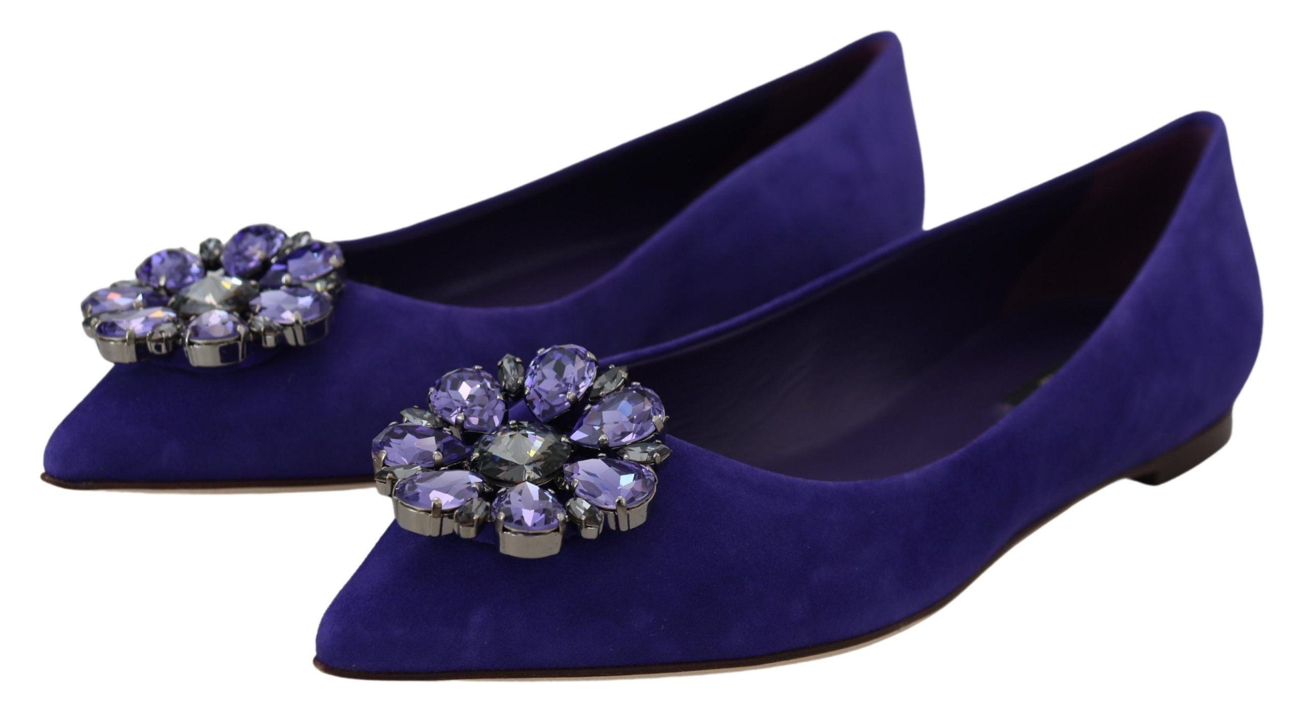 Dolce & Gabbana Purple Suede Crystals Loafers Flats Women's Shoes
