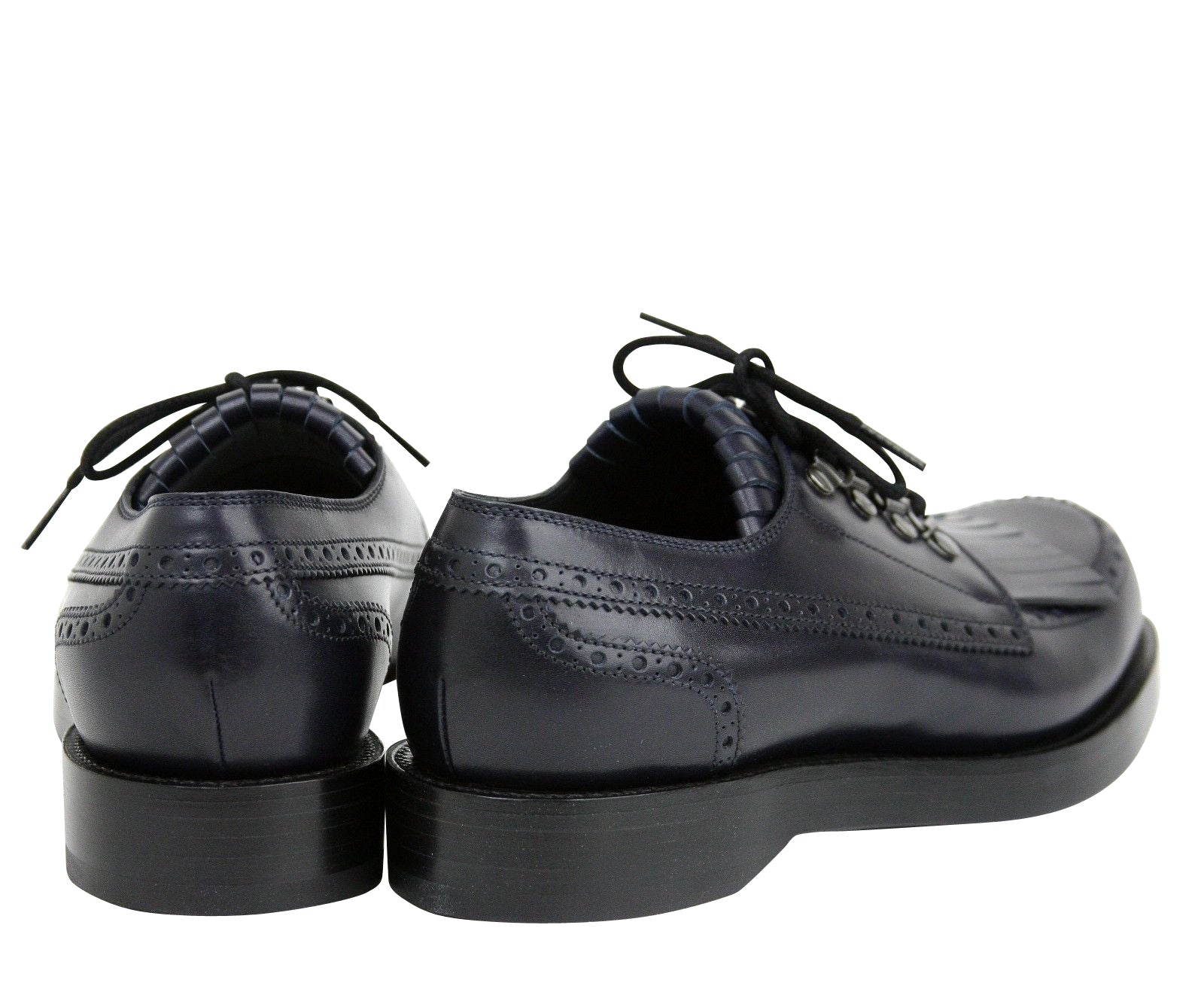 Gucci Fringed Brogue Lace-Up Dark Blue Leather Shoes 358271 4009