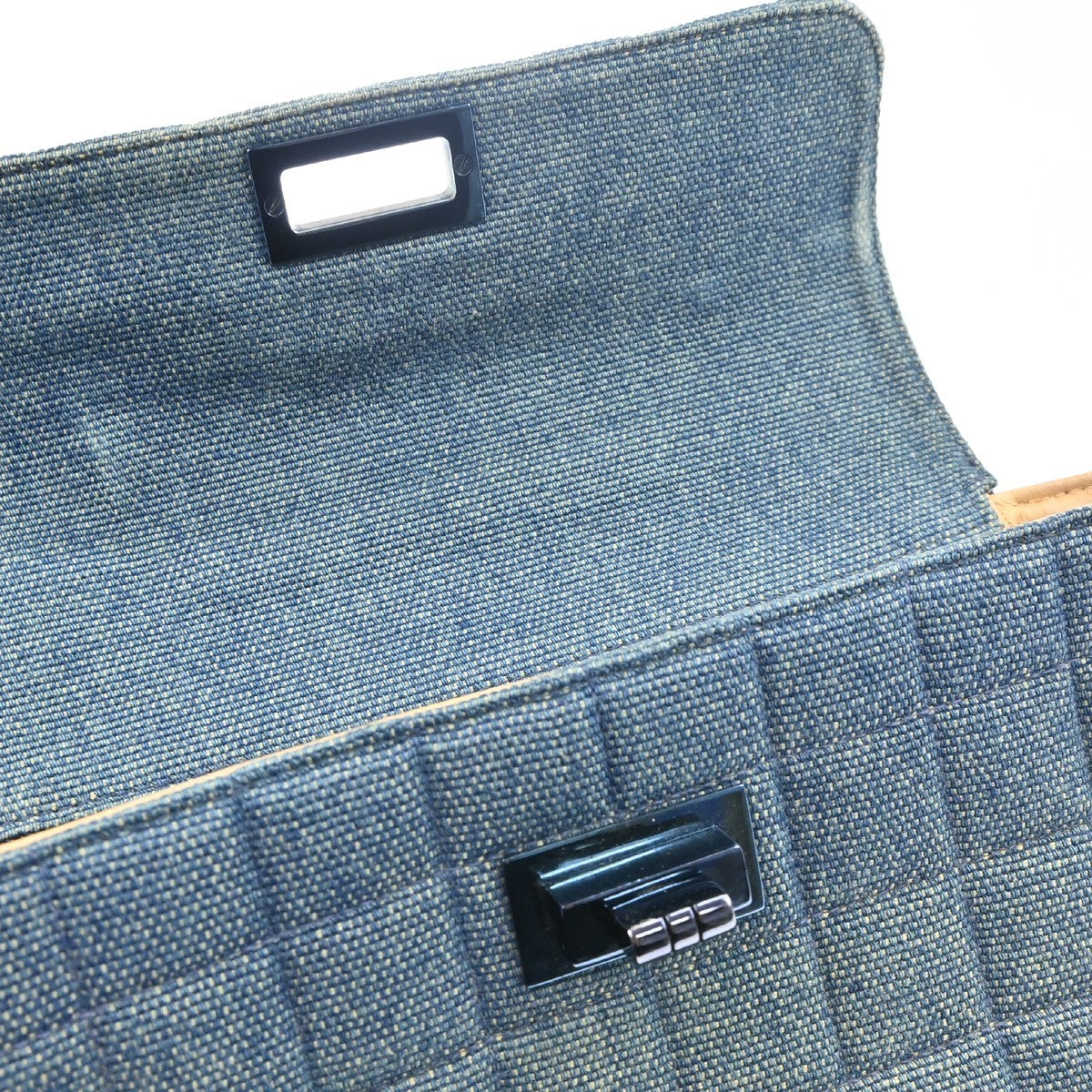 Chanel Chocolate Bar Mademoiselle Top Handle Quilted Denim Blue Denim_Jeans Handbag (Pre-Owned)
