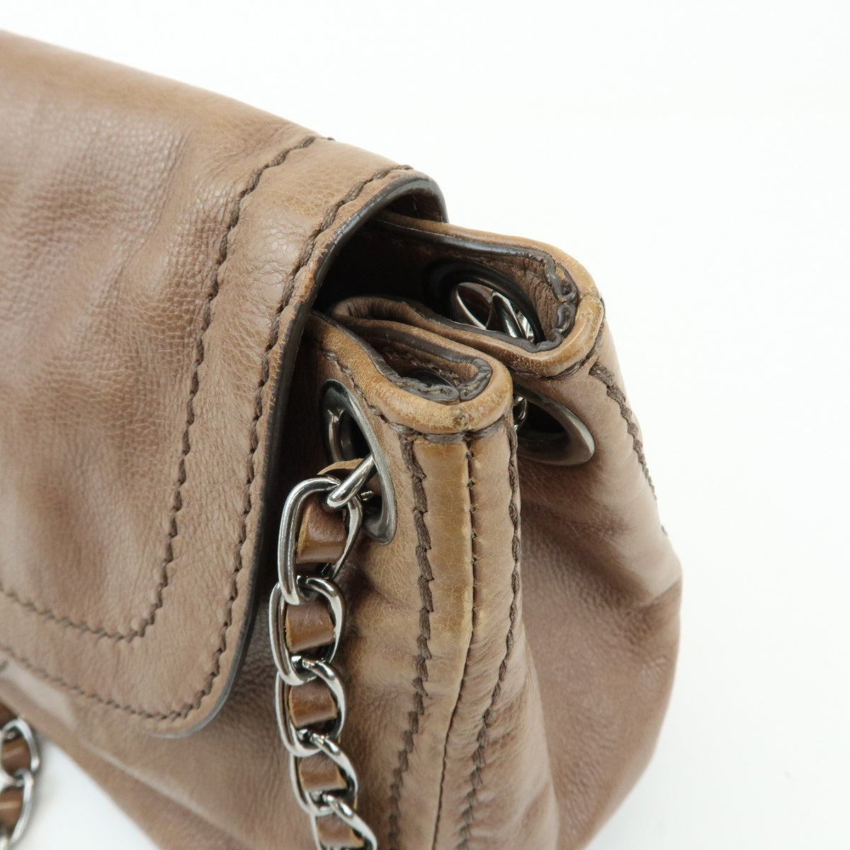 Prada Chain Flap Leather Brown Leather Shoulder Bag Bag (Pre-Owned)