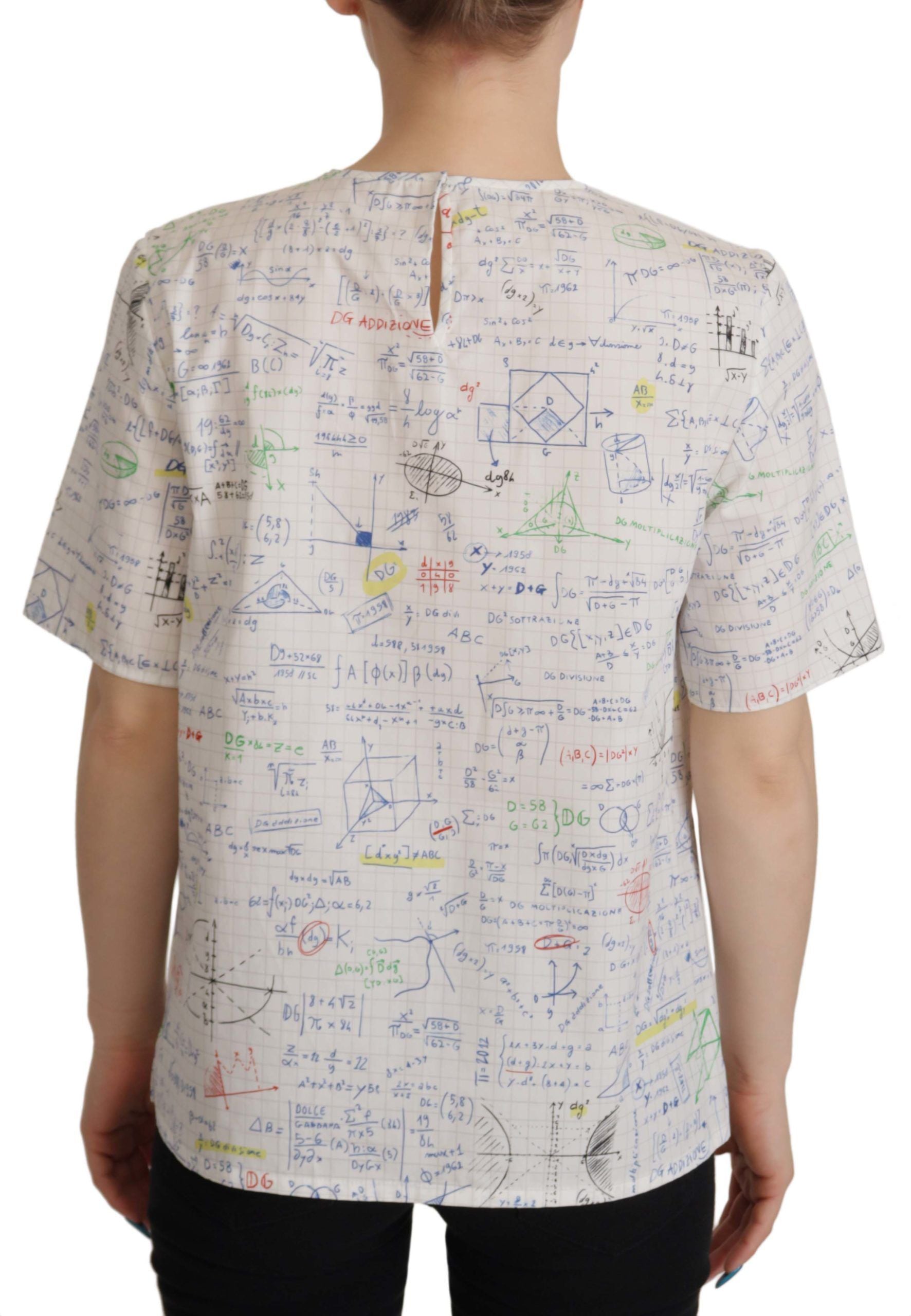 Dolce & Gabbana White Cotton Algebra Print Short Sleeves Women's Top