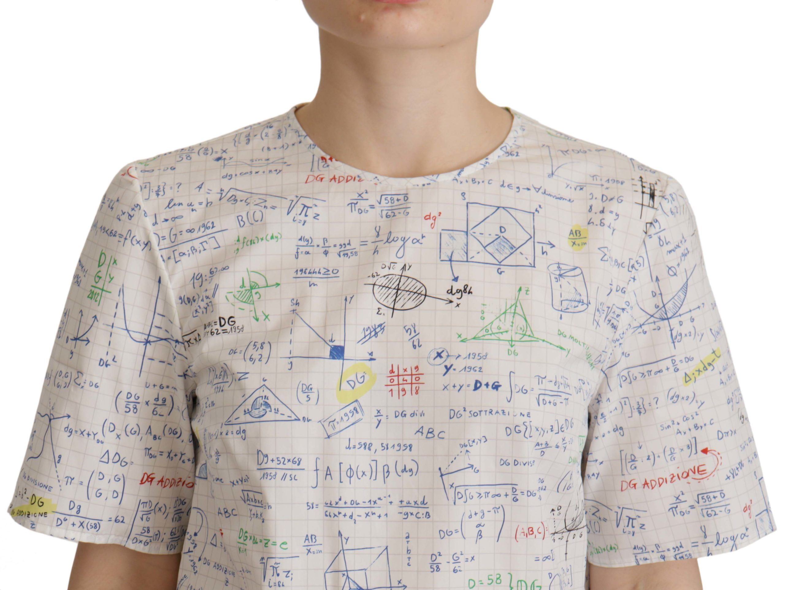 Dolce & Gabbana White Cotton Algebra Print Short Sleeves Women's Top