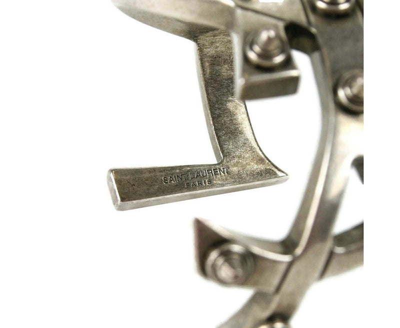 Saint Laurent Women's Silver Aged Brass Metal Monogram Bracelet
